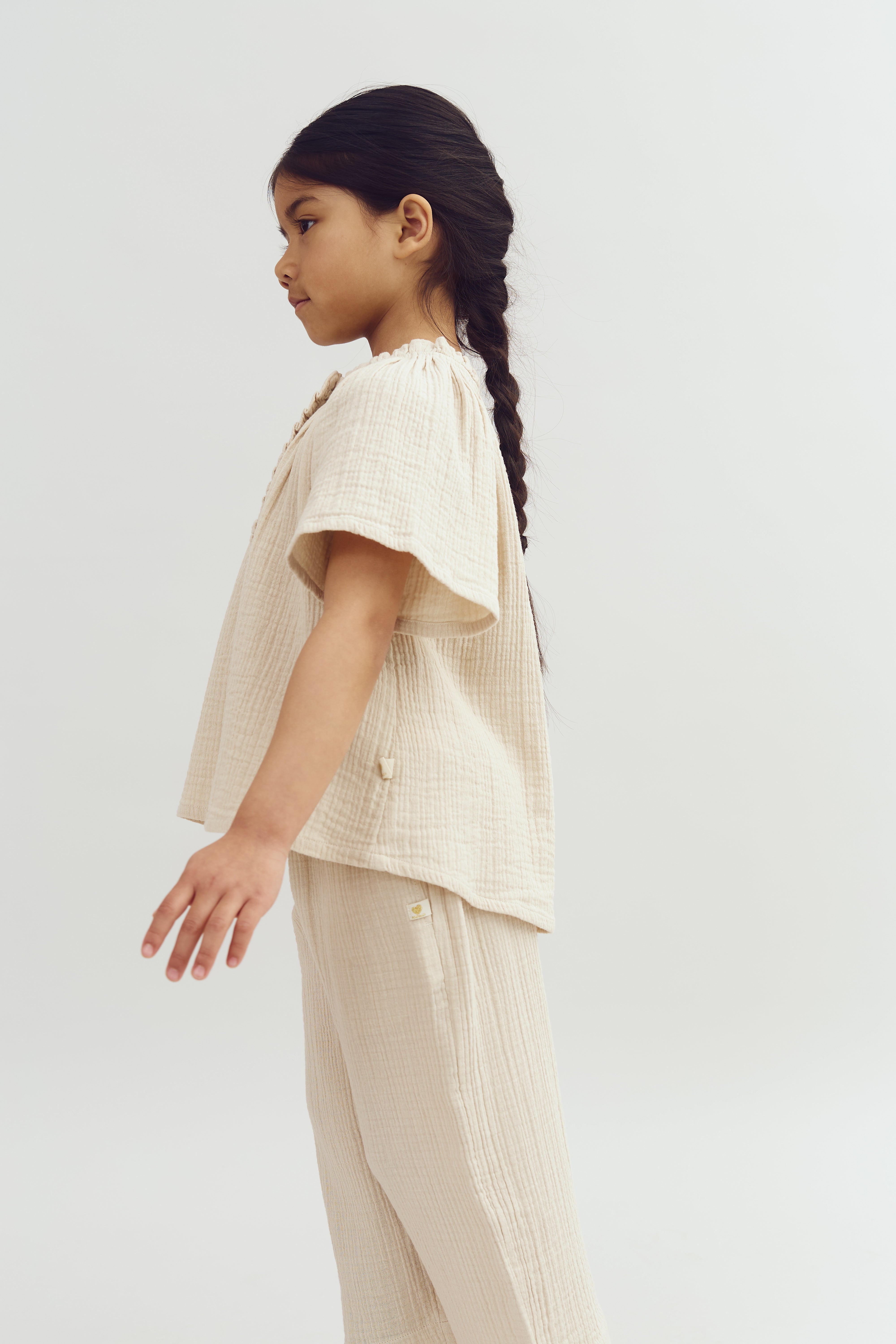 Musselin cropped broek - Light Beige | 100241 Ella