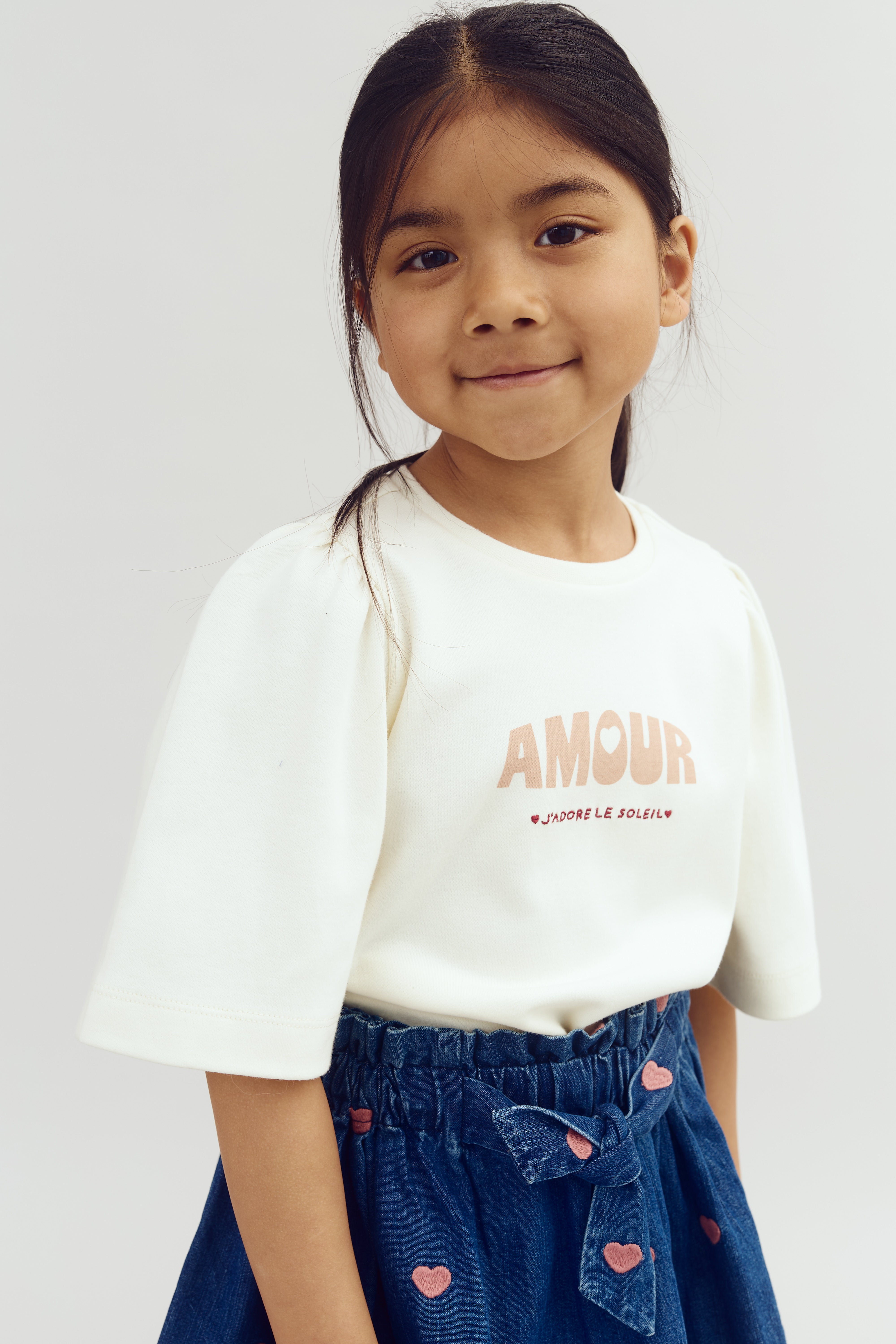 T-shirt met pofmouwen en print - Off White | 100259 Rosa