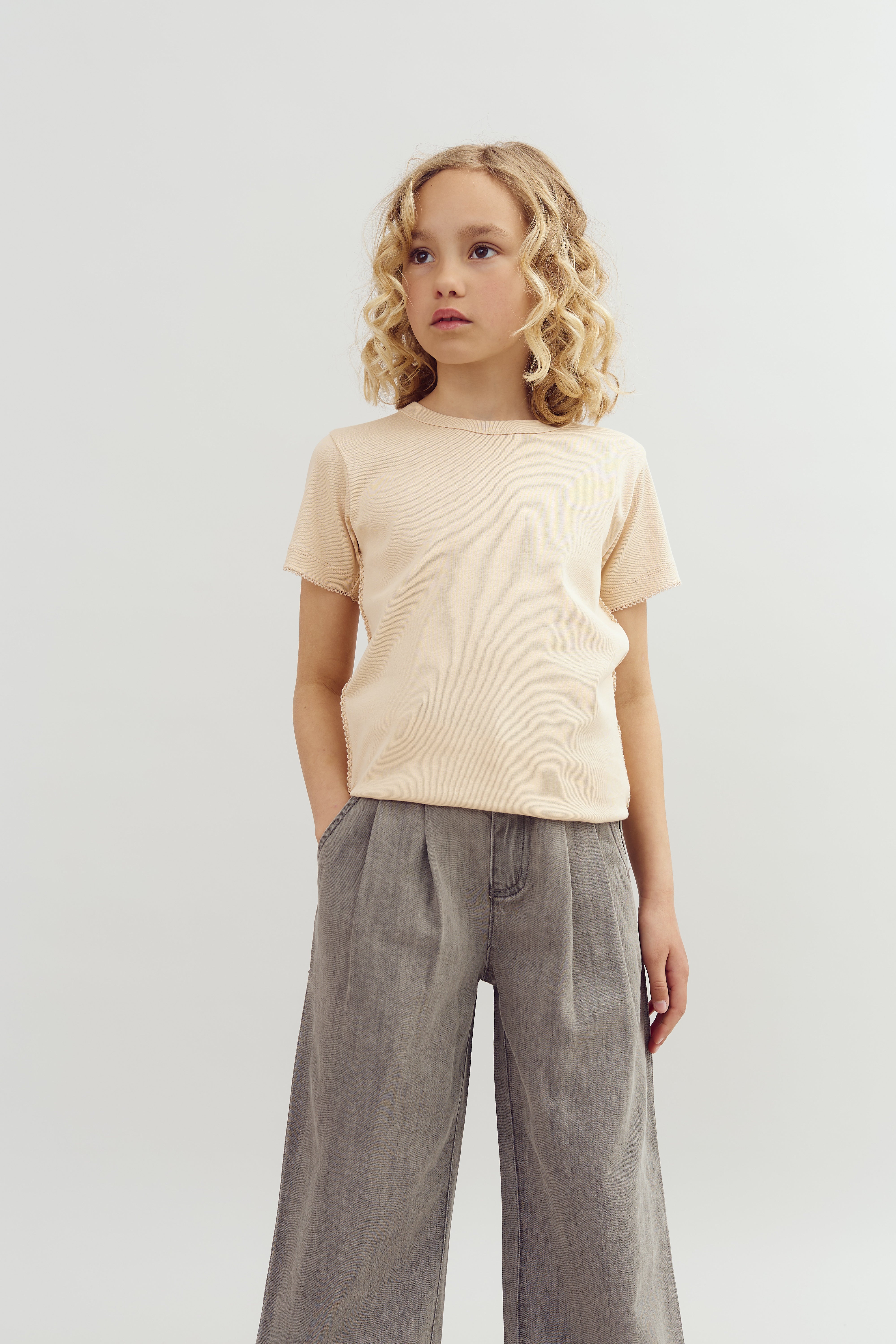 Getailleerd T-shirt met picotsteek - Tween - Light Rose | 100380 Tina