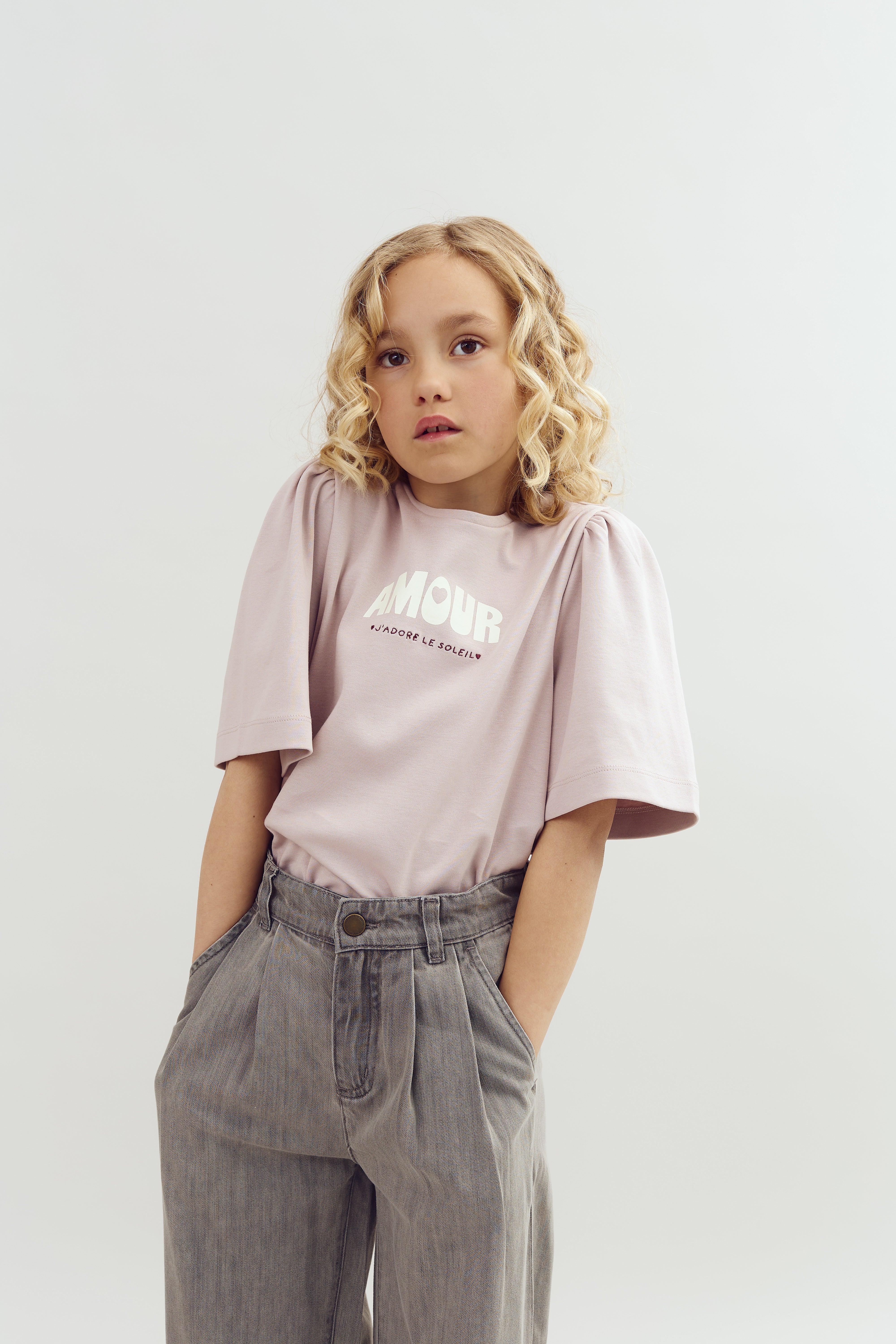 T-shirt met pofmouwen en print - Tween - Light Purple | 100462 Rosa
