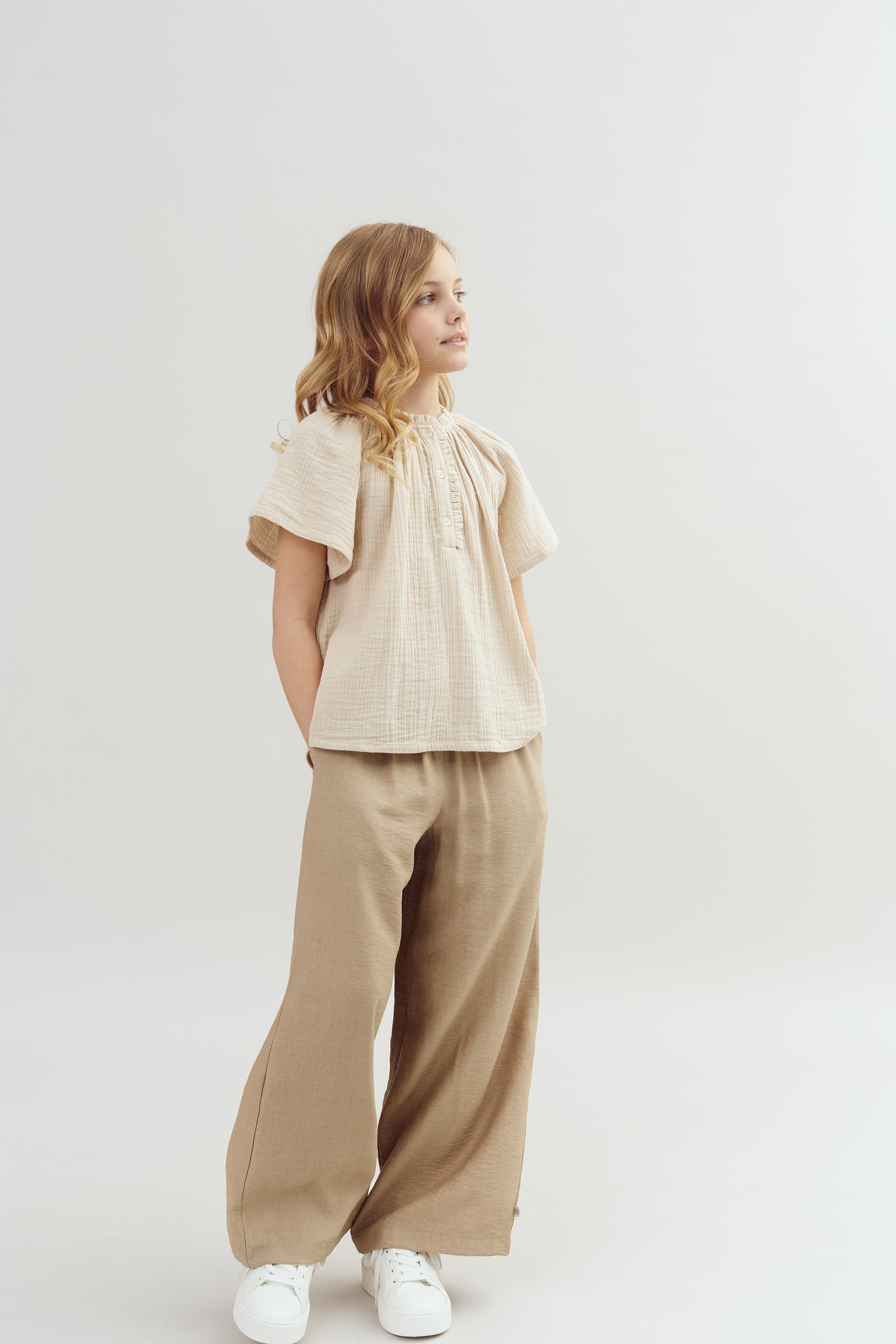 Vloeiende wijde broek - Tweens - Dark Beige