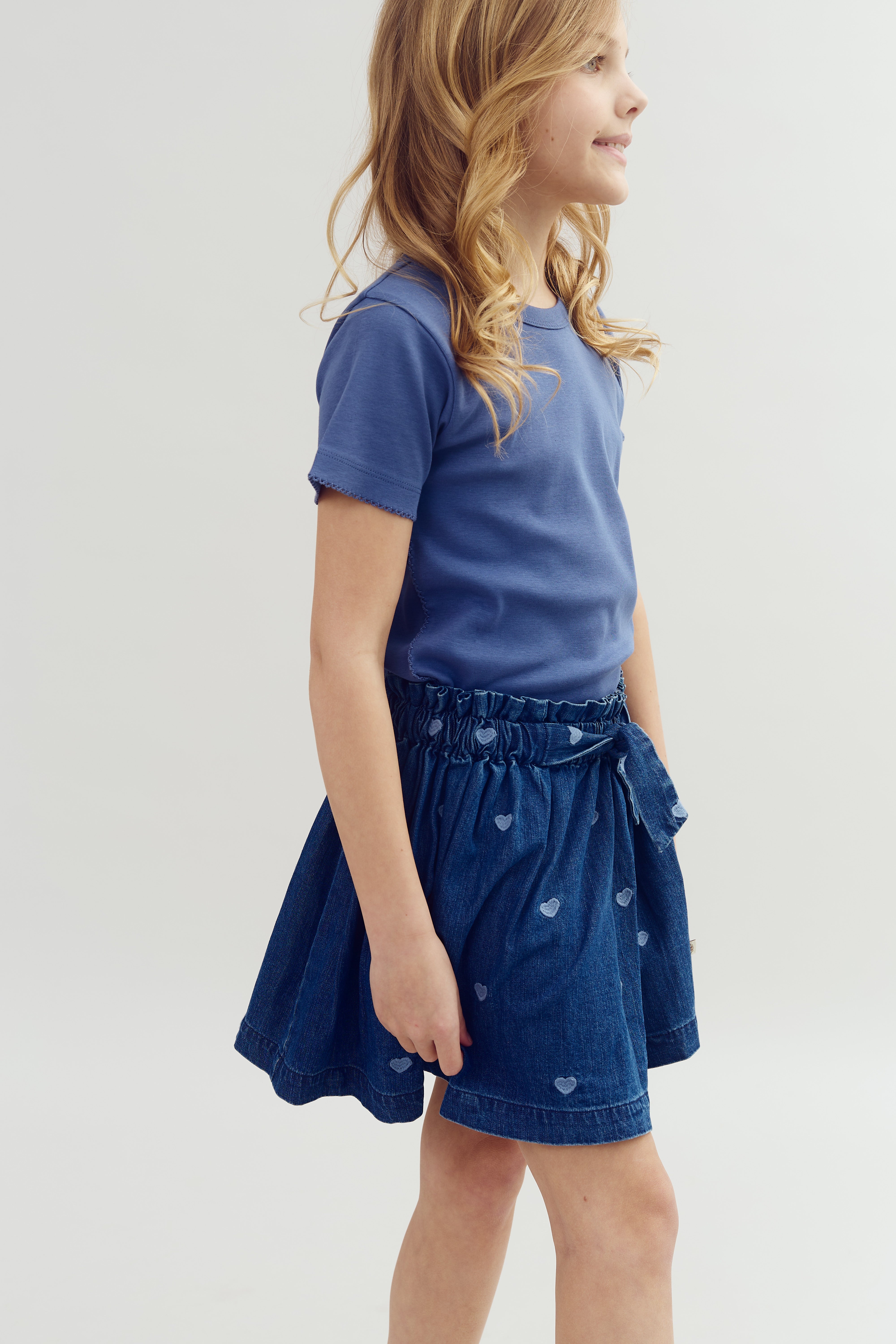 Getailleerd T-shirt met picotsteek - Tween - Dusty Cobalt | 100381 Tina