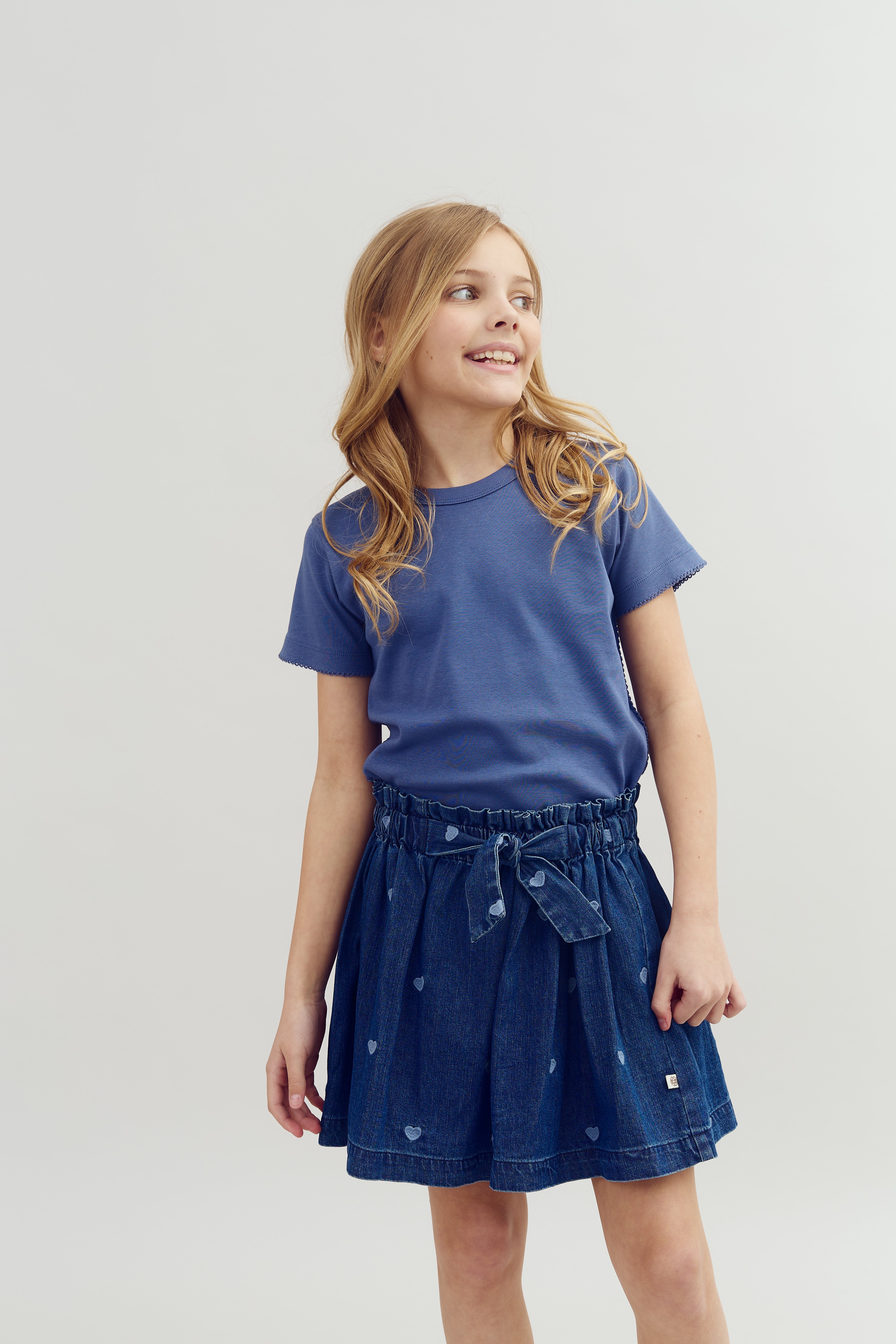 Getailleerd T-shirt met picotsteek - Tween - Dusty Cobalt | 100381 Tina