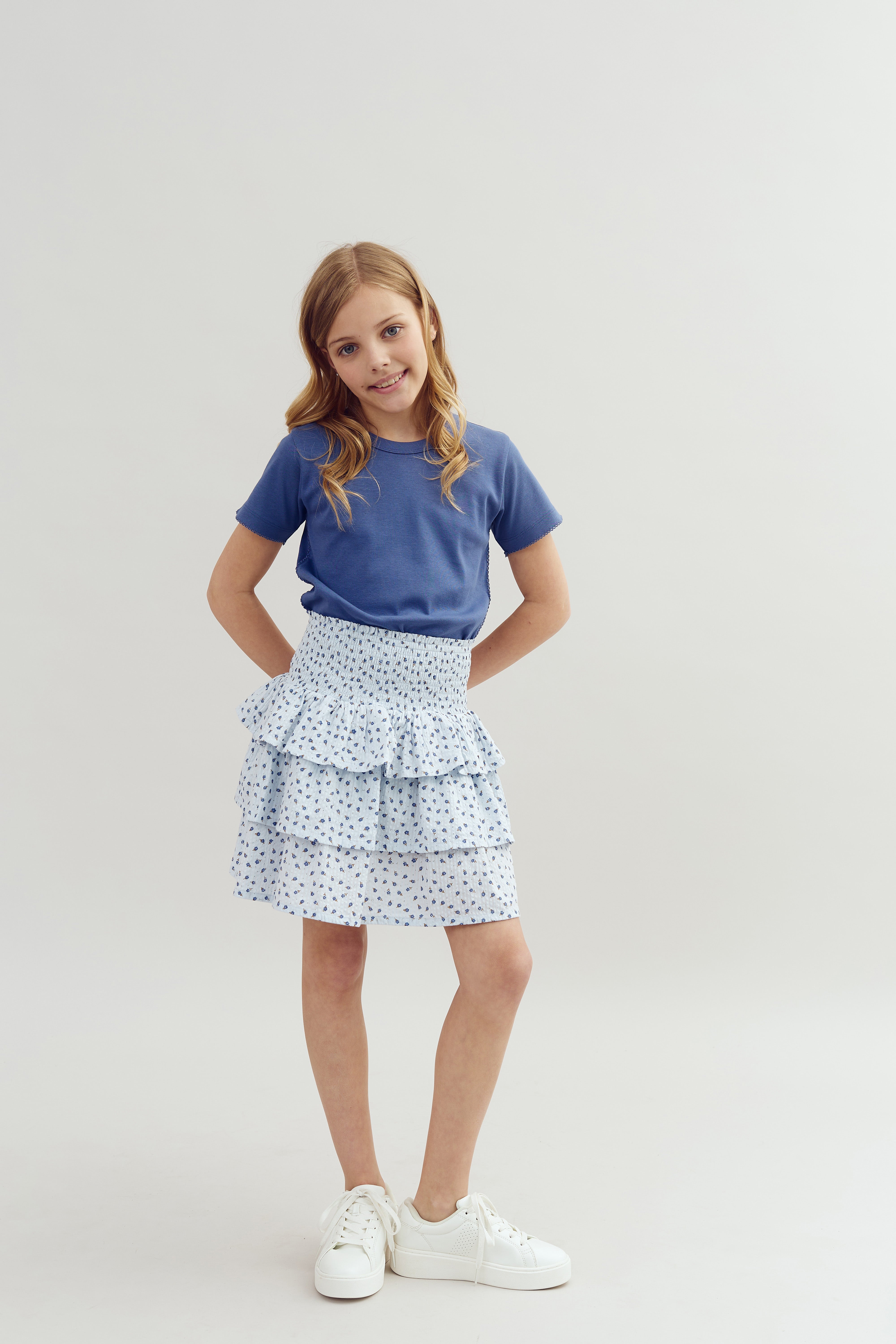 Getailleerd T-shirt met picotsteek - Tween - Dusty Cobalt | 100381 Tina