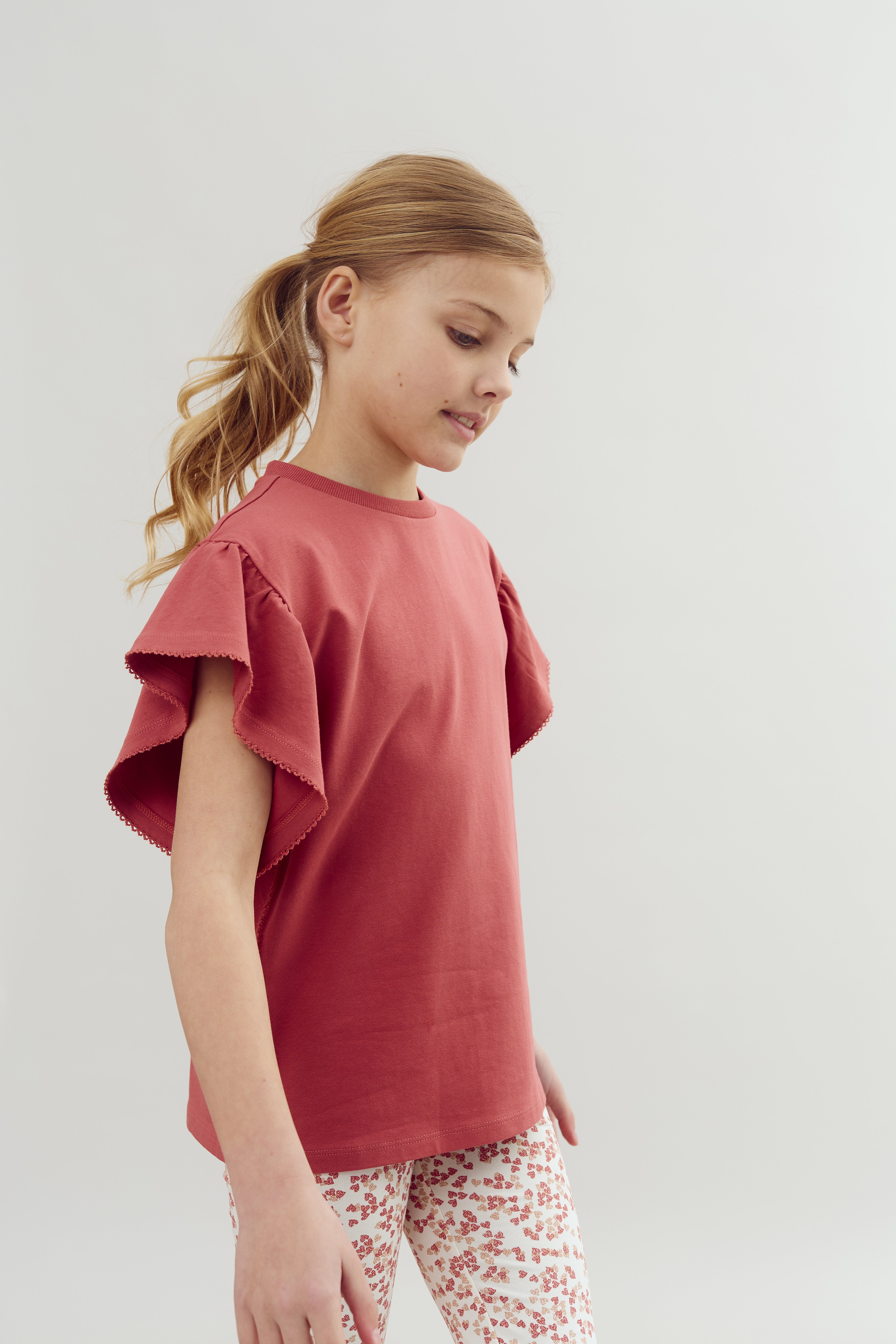 T-shirt met ruchesmouwen en picotsteek - Tween - Blush | 100384 Vilde