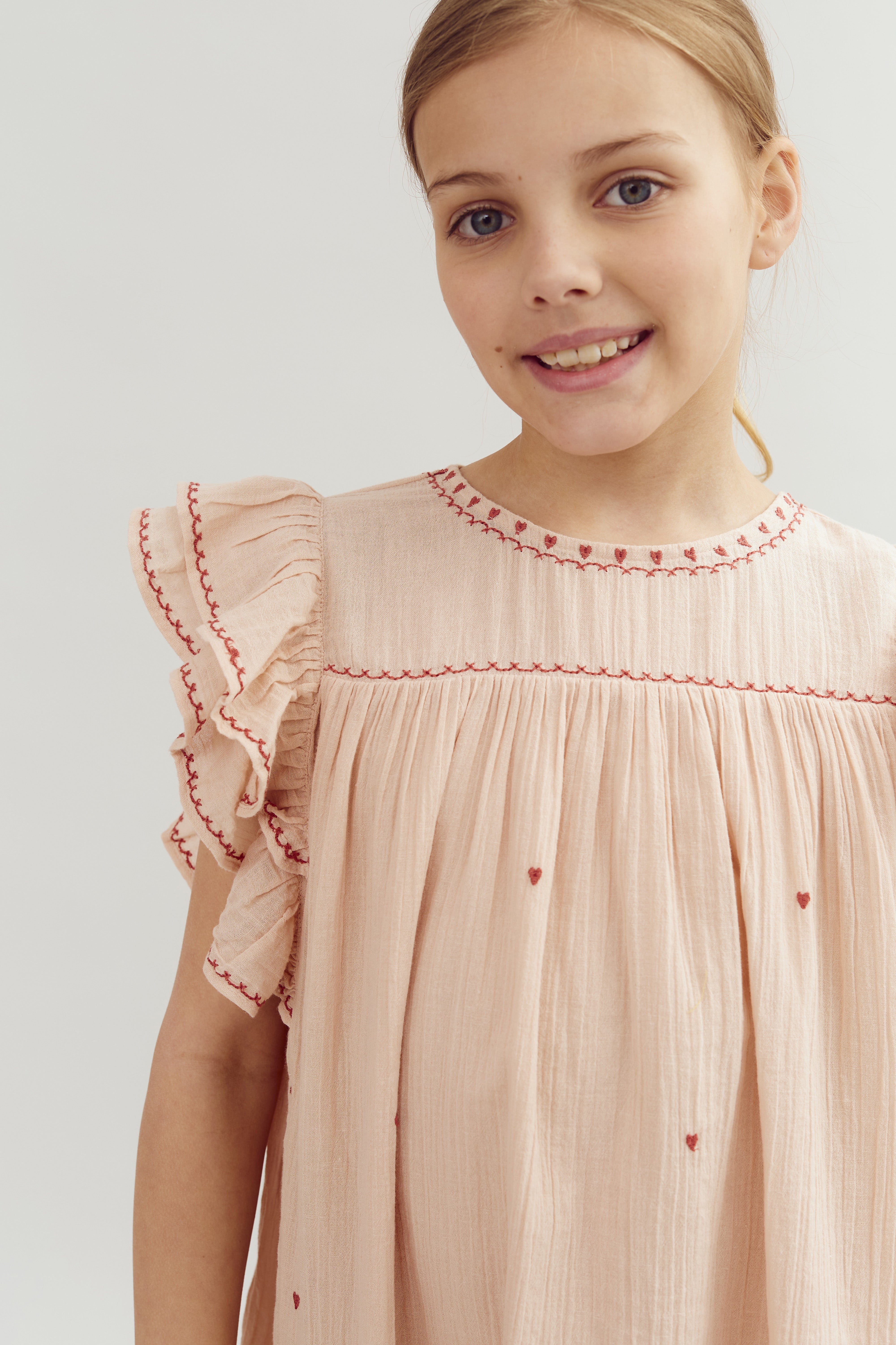 Jurk met contrastborduursel - Tween - Rose | 100479 Harper