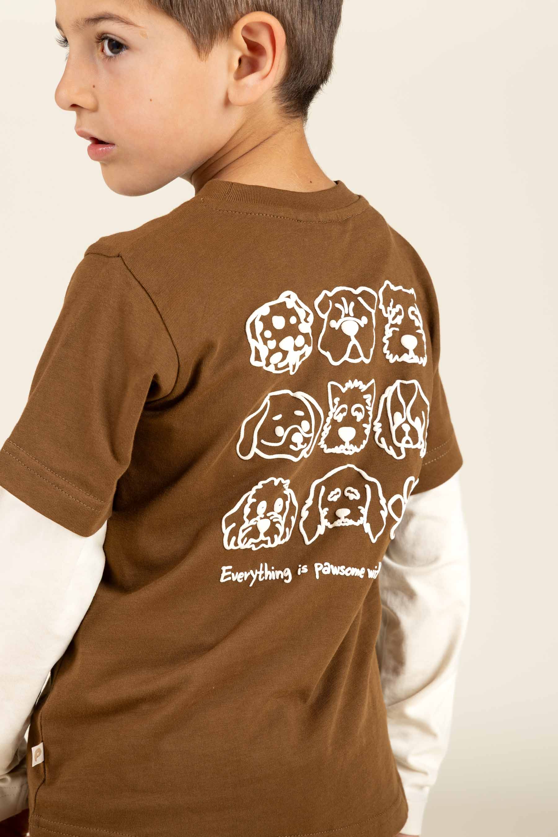 Boxy T-shirt met dubbele mouwen - Kids - Coffee | 100838 Alex