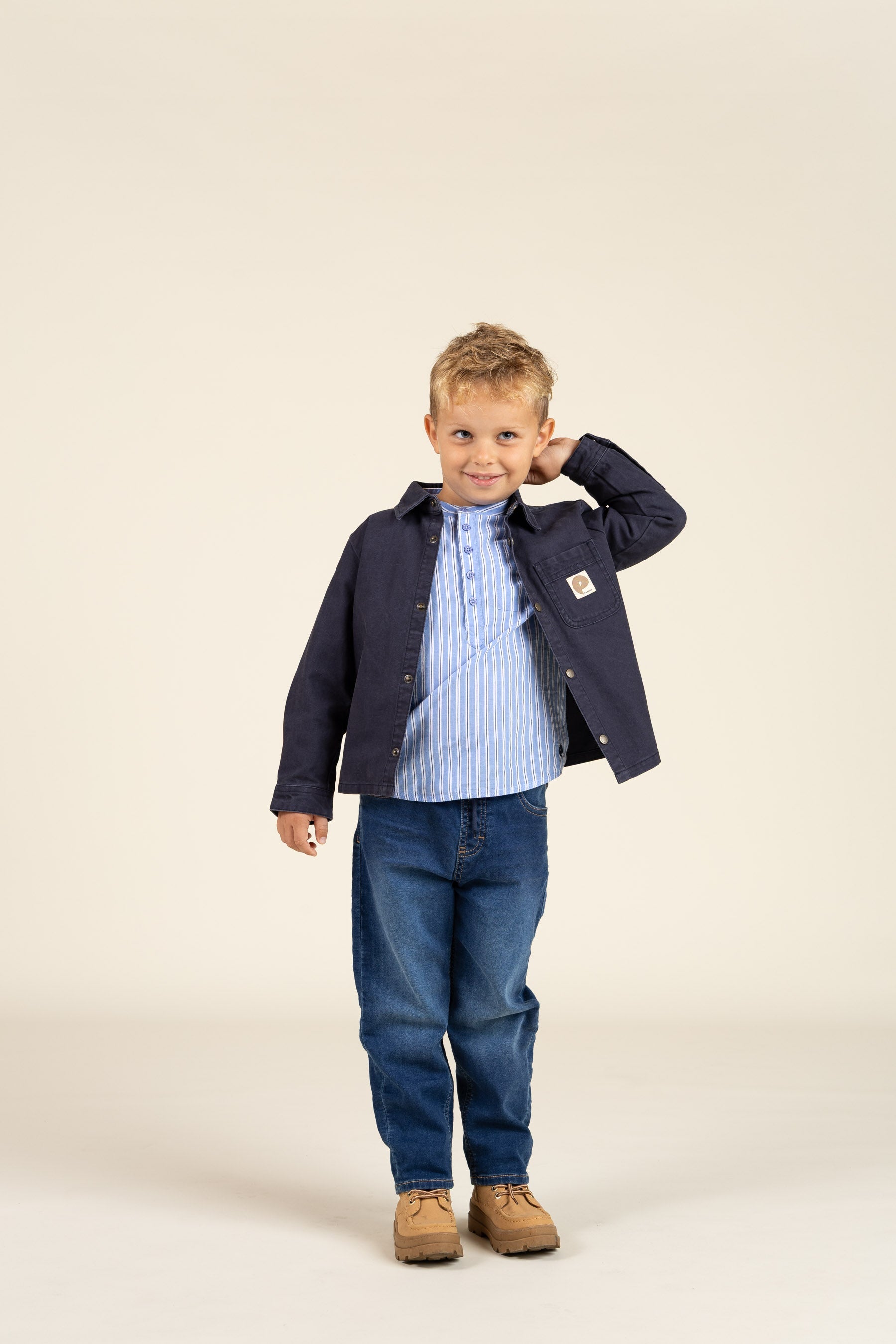 Gestreept overhemd met opstaande kraag - Kids - Blue Stripe | 100488 Kai