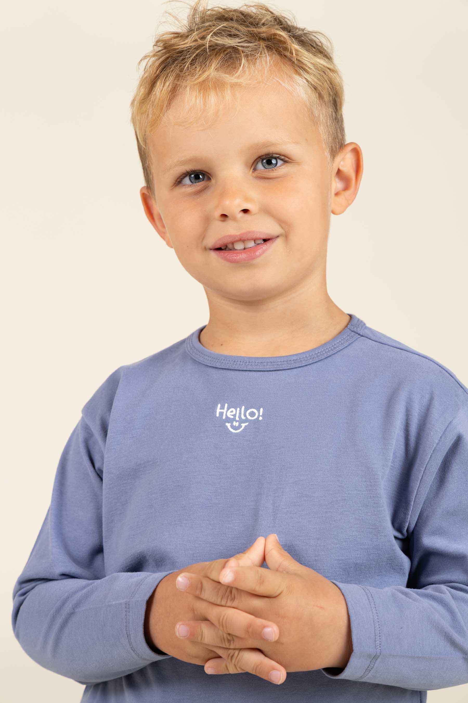 T-shirt met lange mouwen en borduursel - Kids - Blue | 100858 Brandon