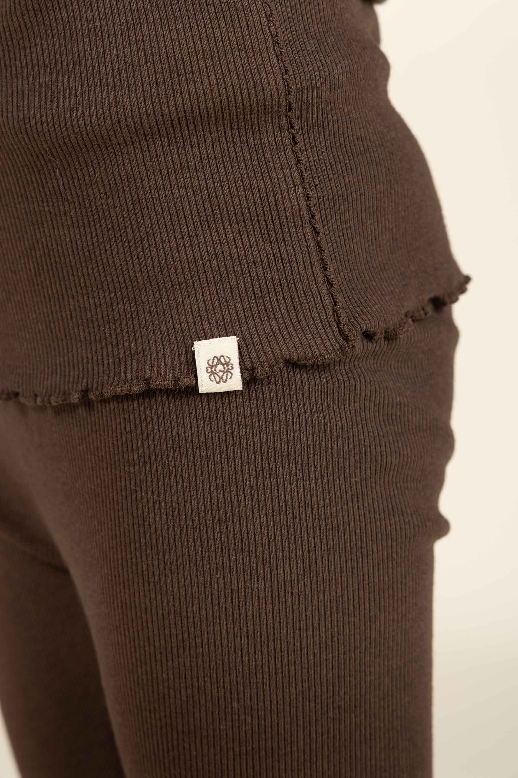 Modal Rib-T-shirt met lange mouwen en Picot-randje - Kids - Chocolate | 100576 Mia