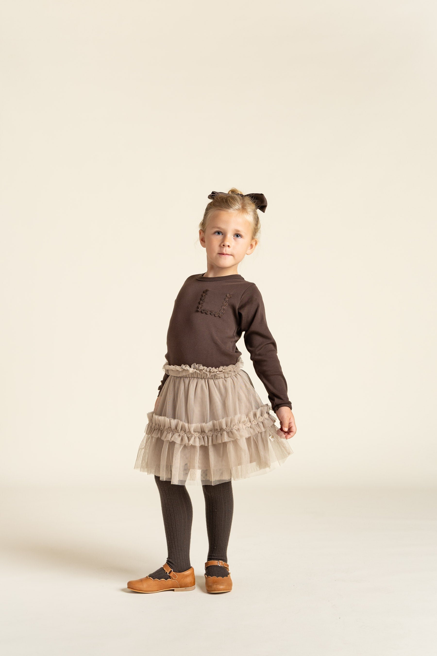 T-shirt met lange mouwen en borstzak - Kids - Chocolate | 100870 Sienna
