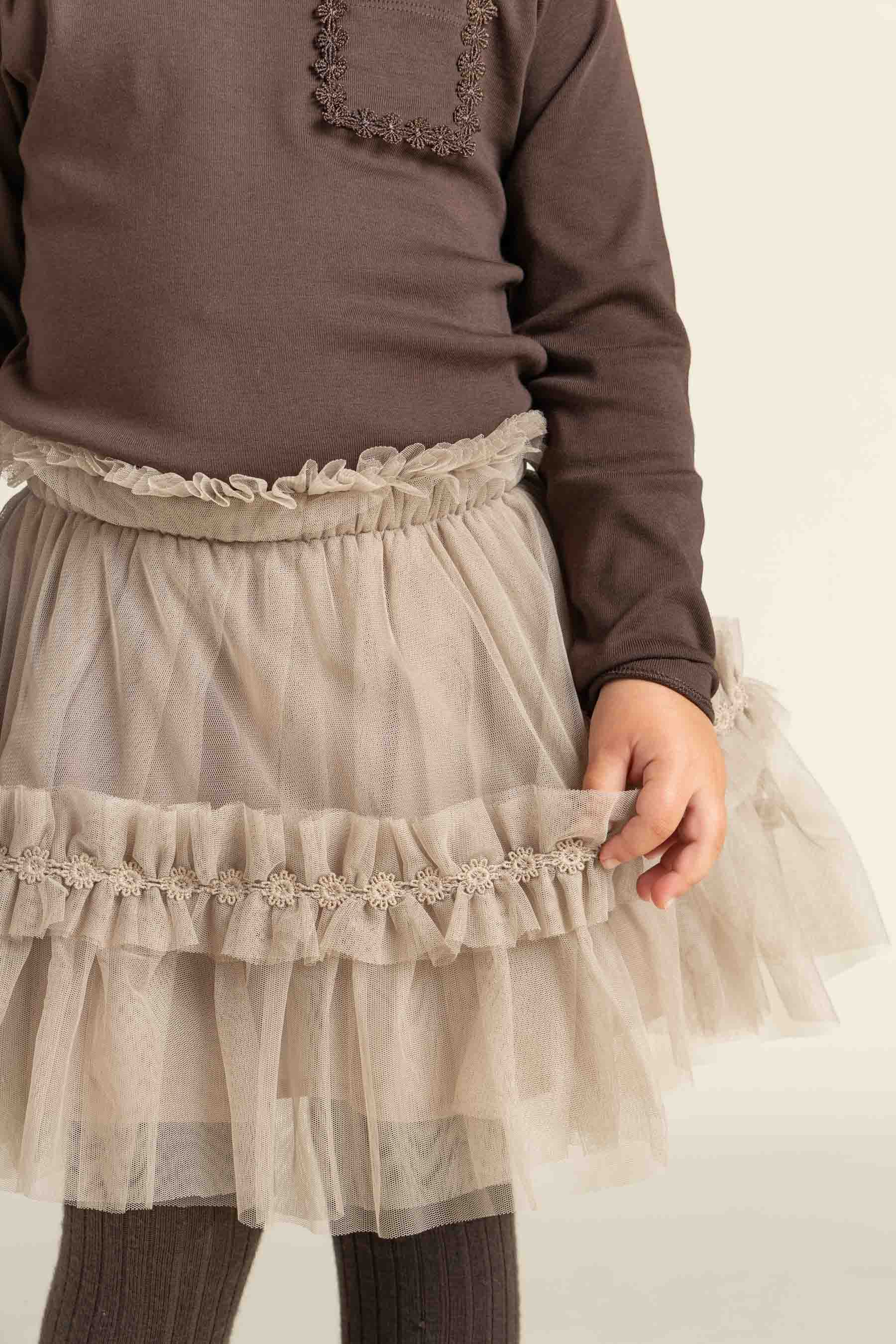 T-shirt met lange mouwen en borstzak - Kids - Chocolate | 100870 Sienna