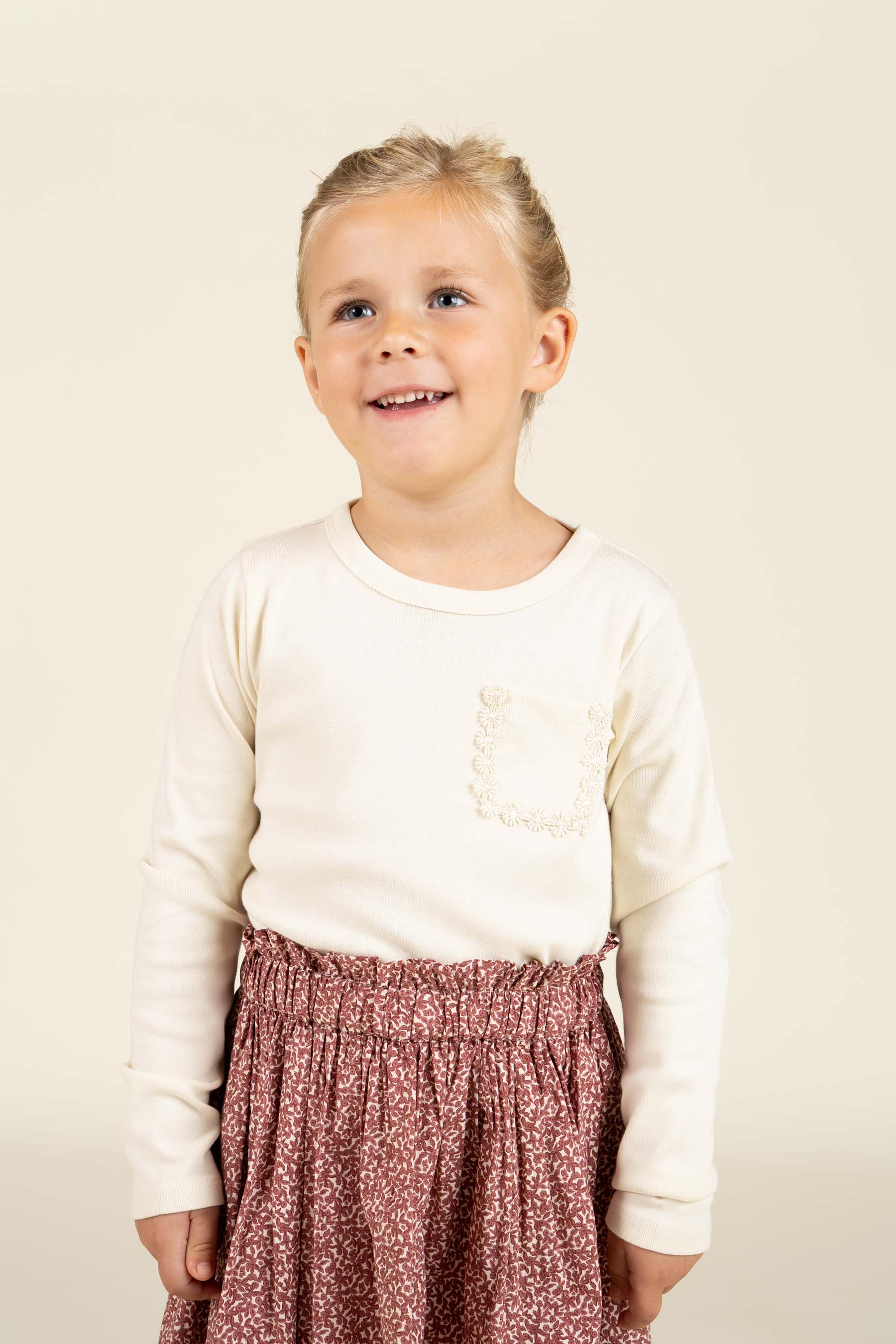 T-shirt met lange mouwen en borstzak - Kids - Off White | 100872 Sienna