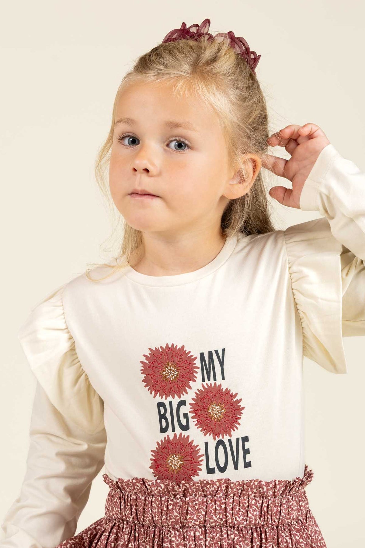 Jersey blouse met kraagmouwen en frontprint - Kids - Off White | 100844 Demi