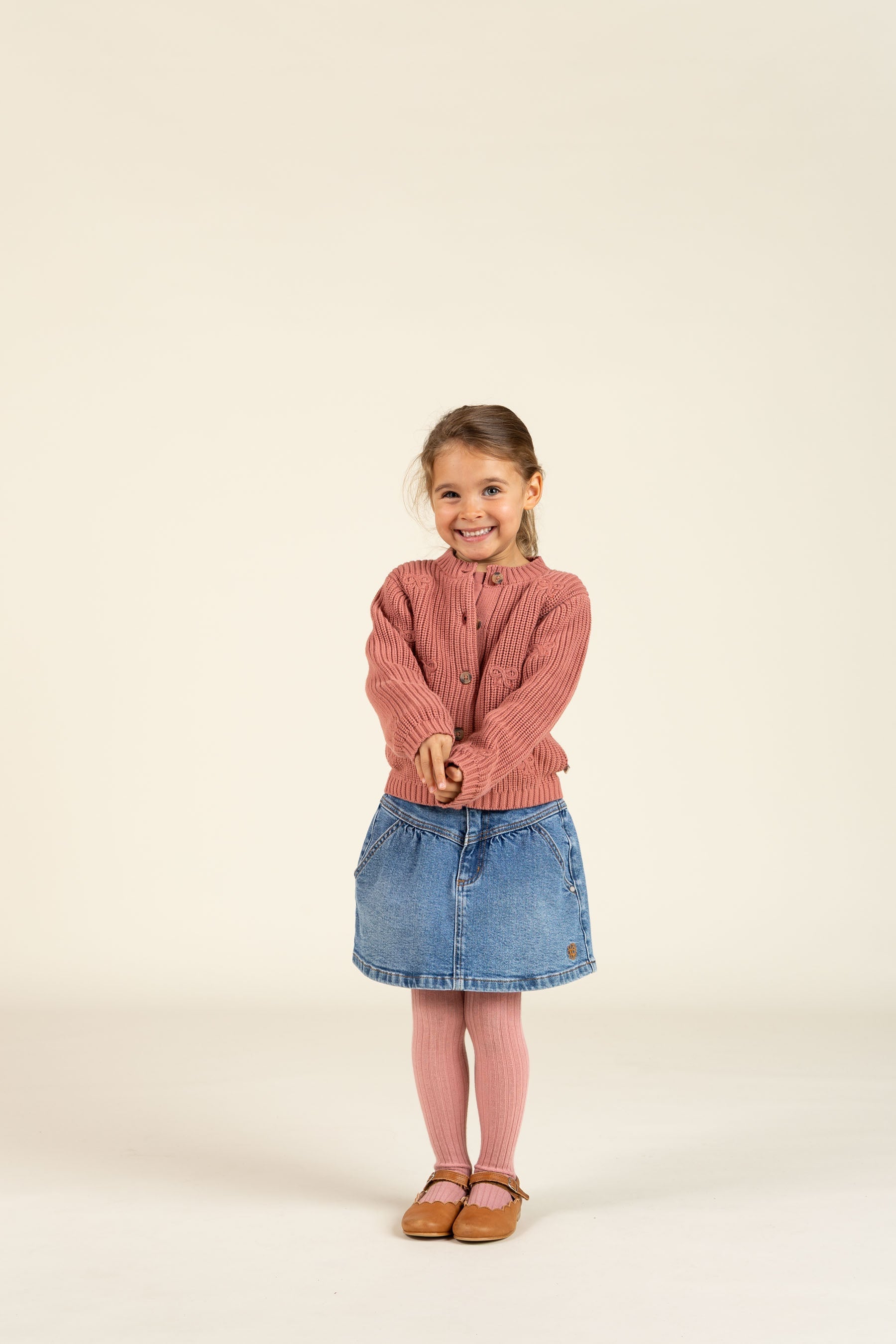 Gebreid katoenen vest met strikjes - Tween - Old Rose | 100793 Freya