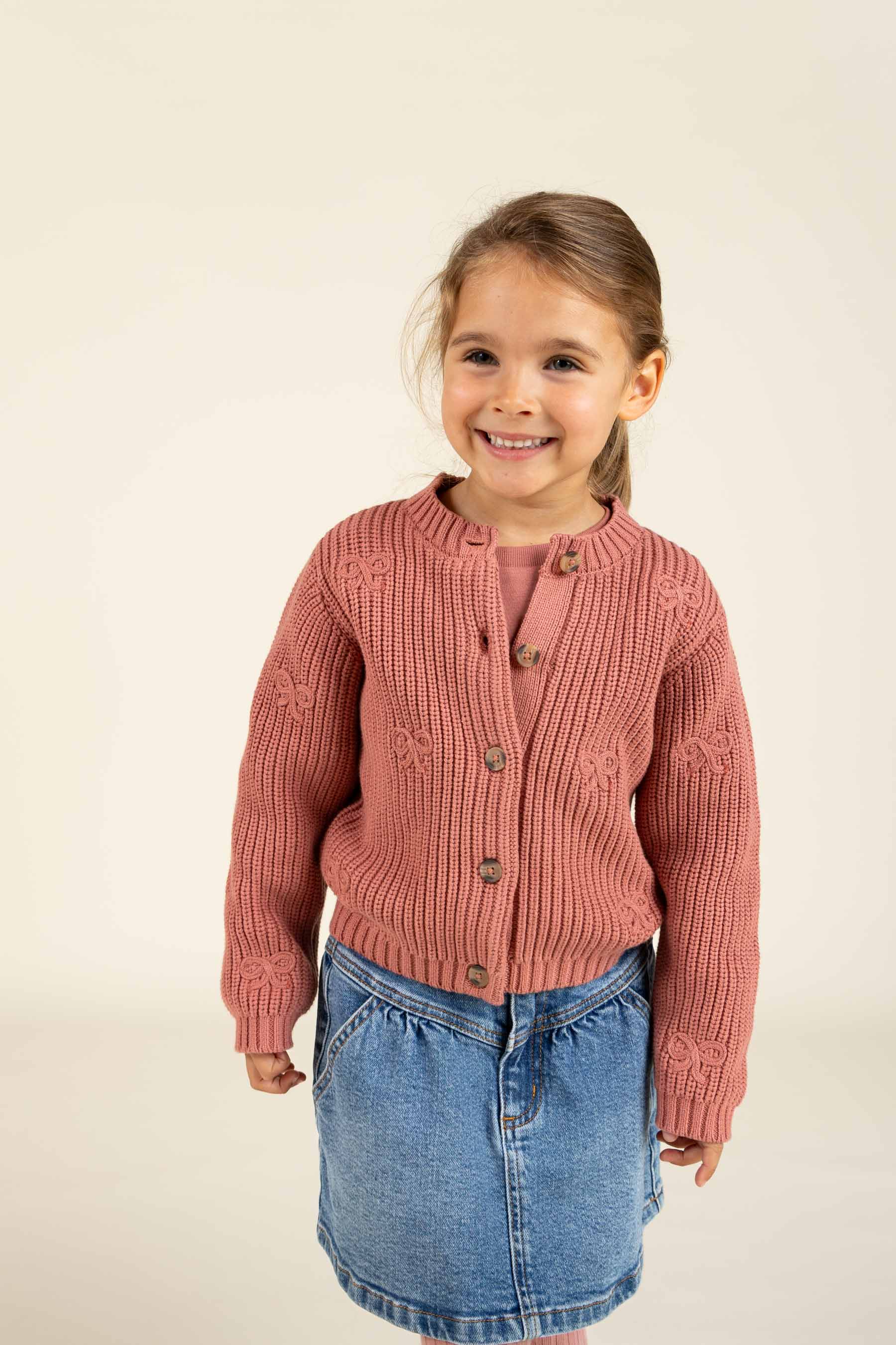 Gebreid katoenen vest met strikjes - Tween - Old Rose | 100793 Freya
