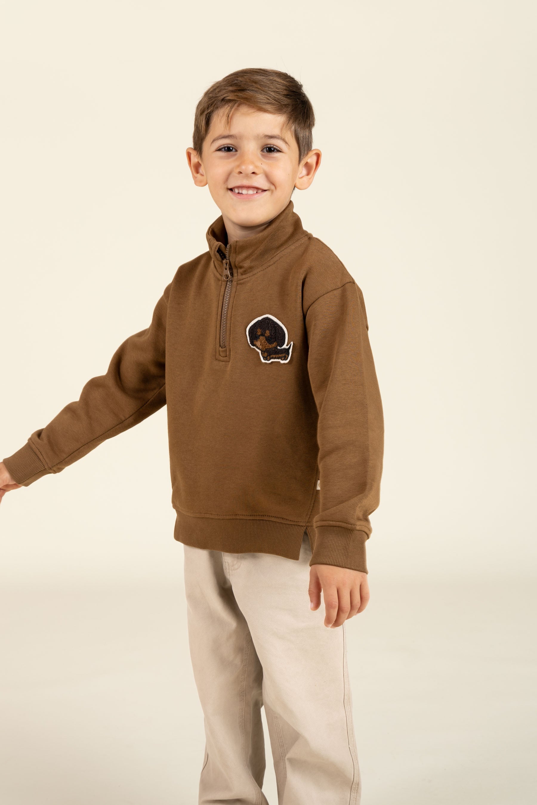 Sweatshirt met halve rits - Kids - Coffee | 100808 Tristan