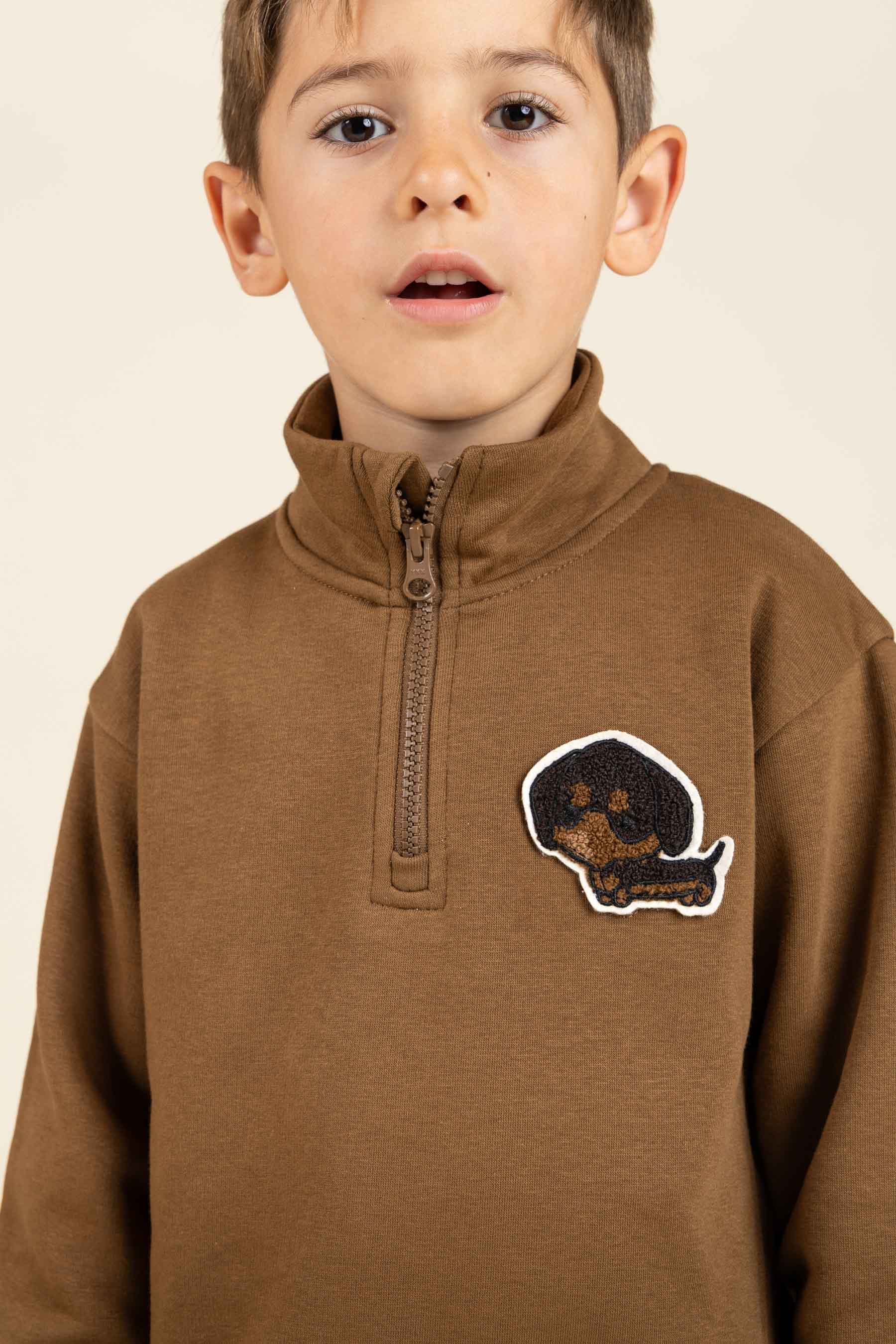 Sweatshirt met halve rits - Kids - Coffee | 100808 Tristan