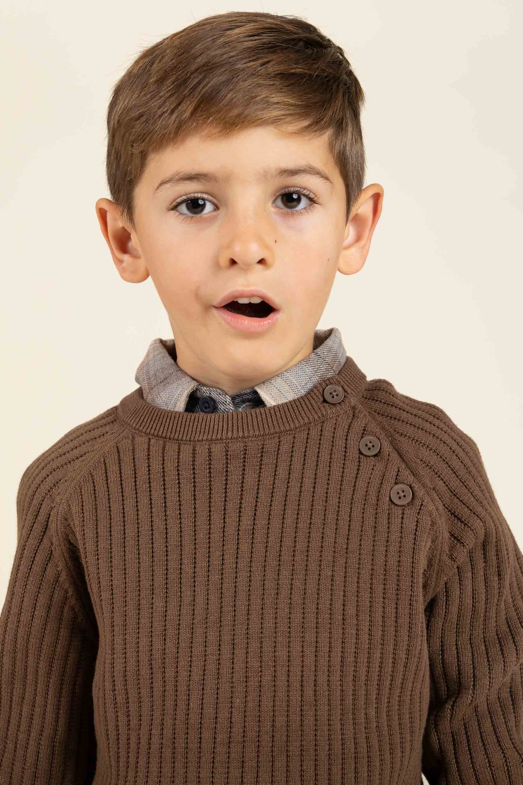Katoenen gebreide trui - Kids - Coffee | 100691 Jett
