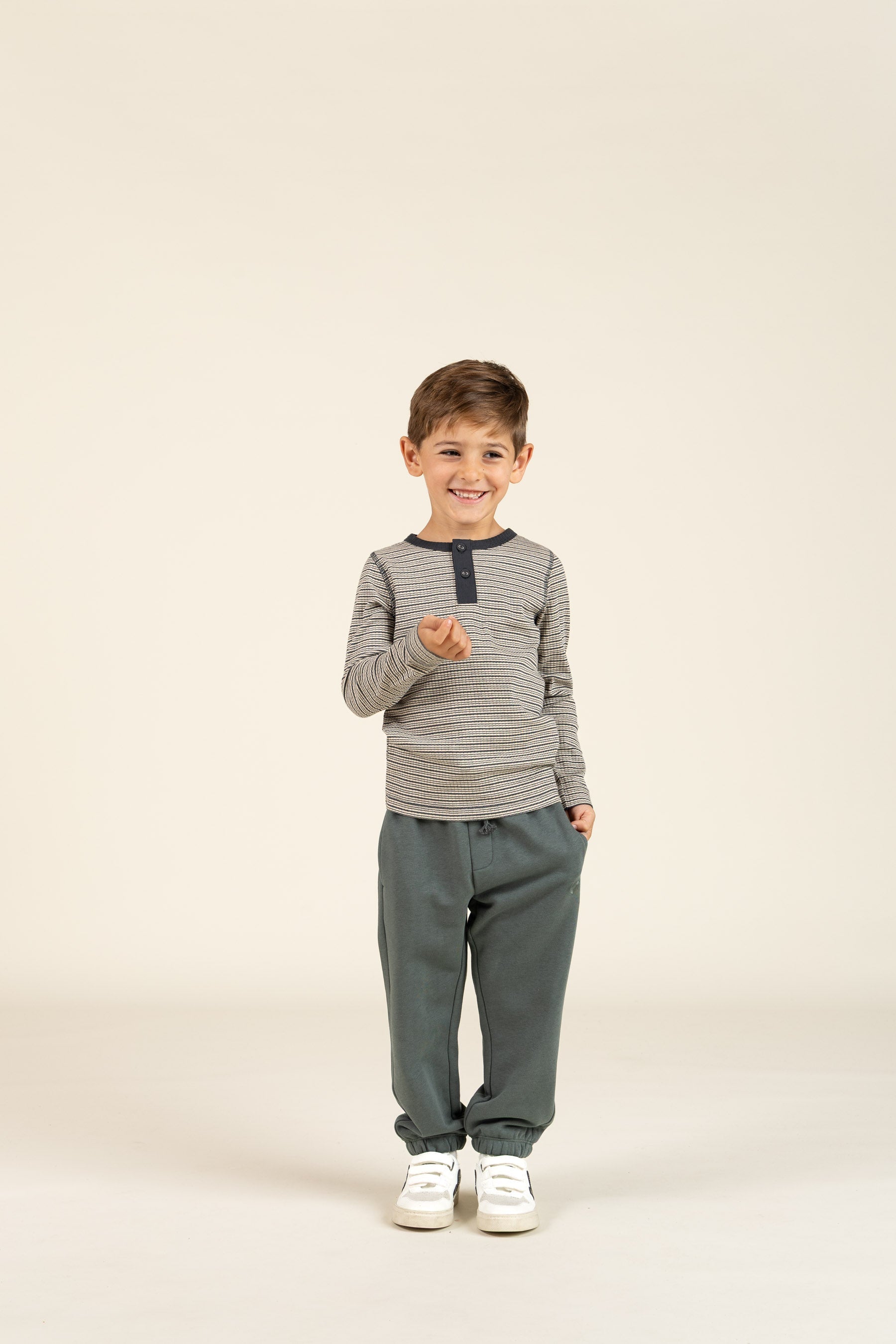 Katoenen rib T-shirt met lange mouwen - Kids - Forest Green Stripe | 100562 Manson