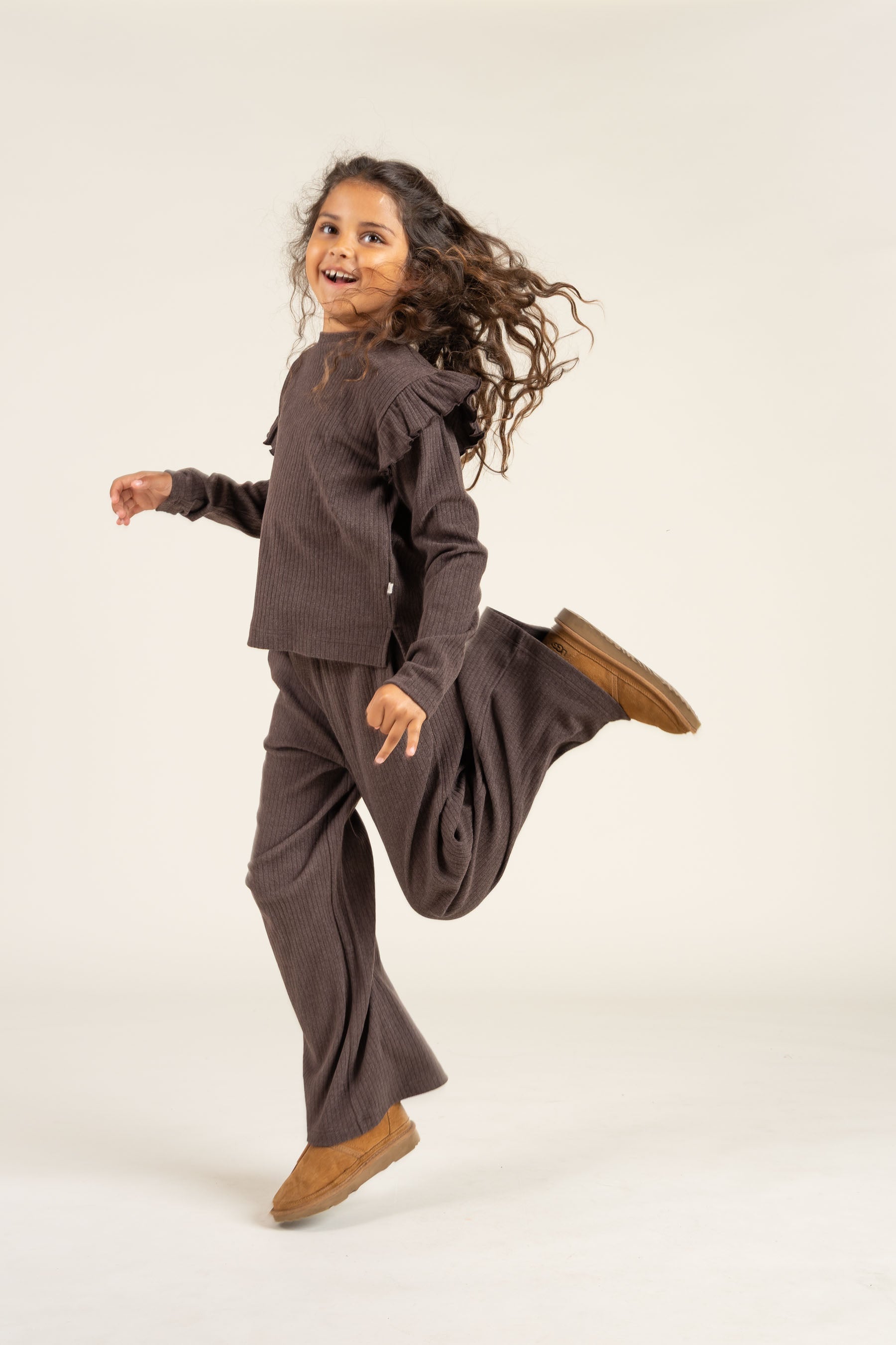 Zachte rib broek met wijde pijpen - Tween - Chocolate Melange | 100701 Alana