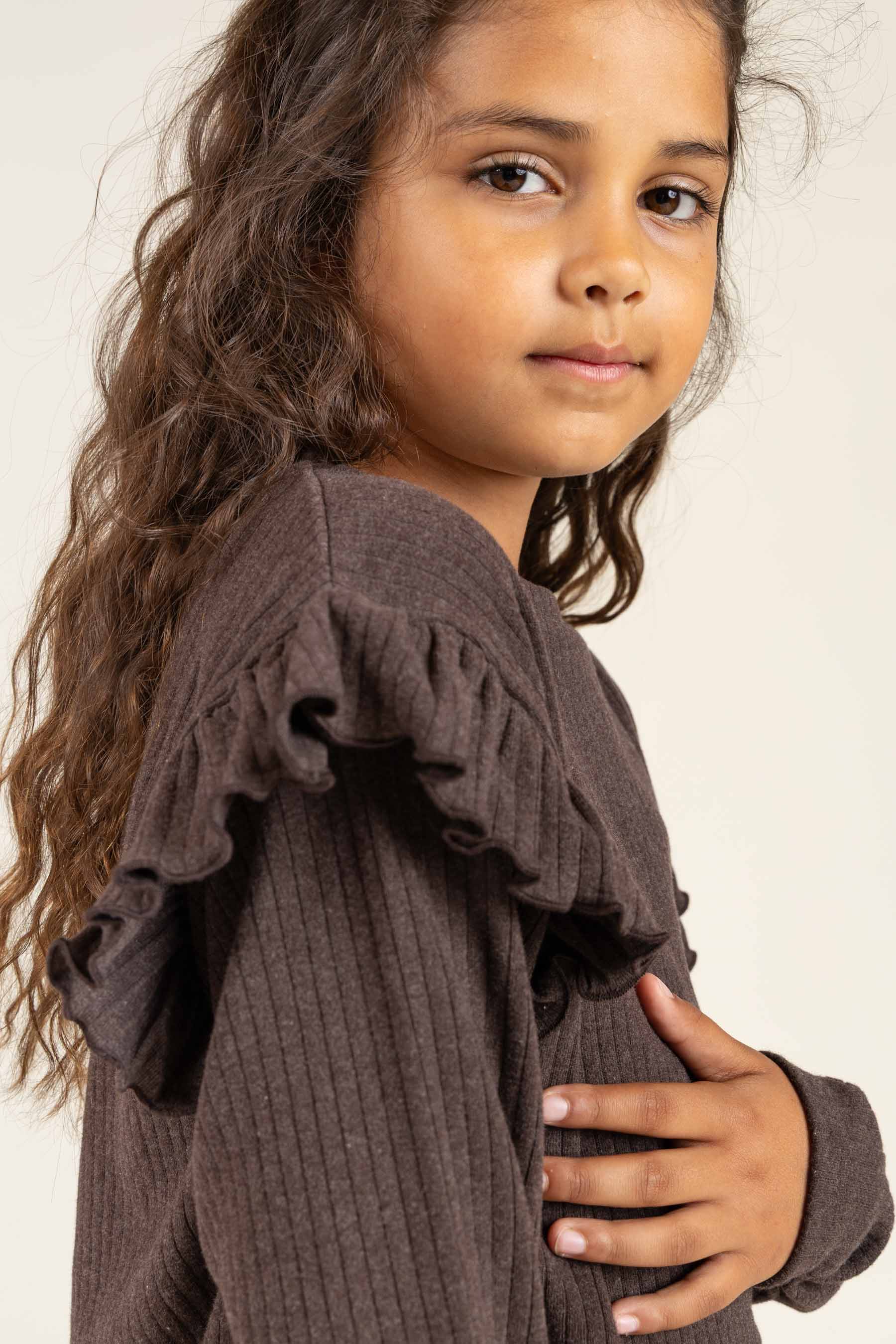 Zachte geribde blouse - Tween - Chocolate Melange | 100695 Alana