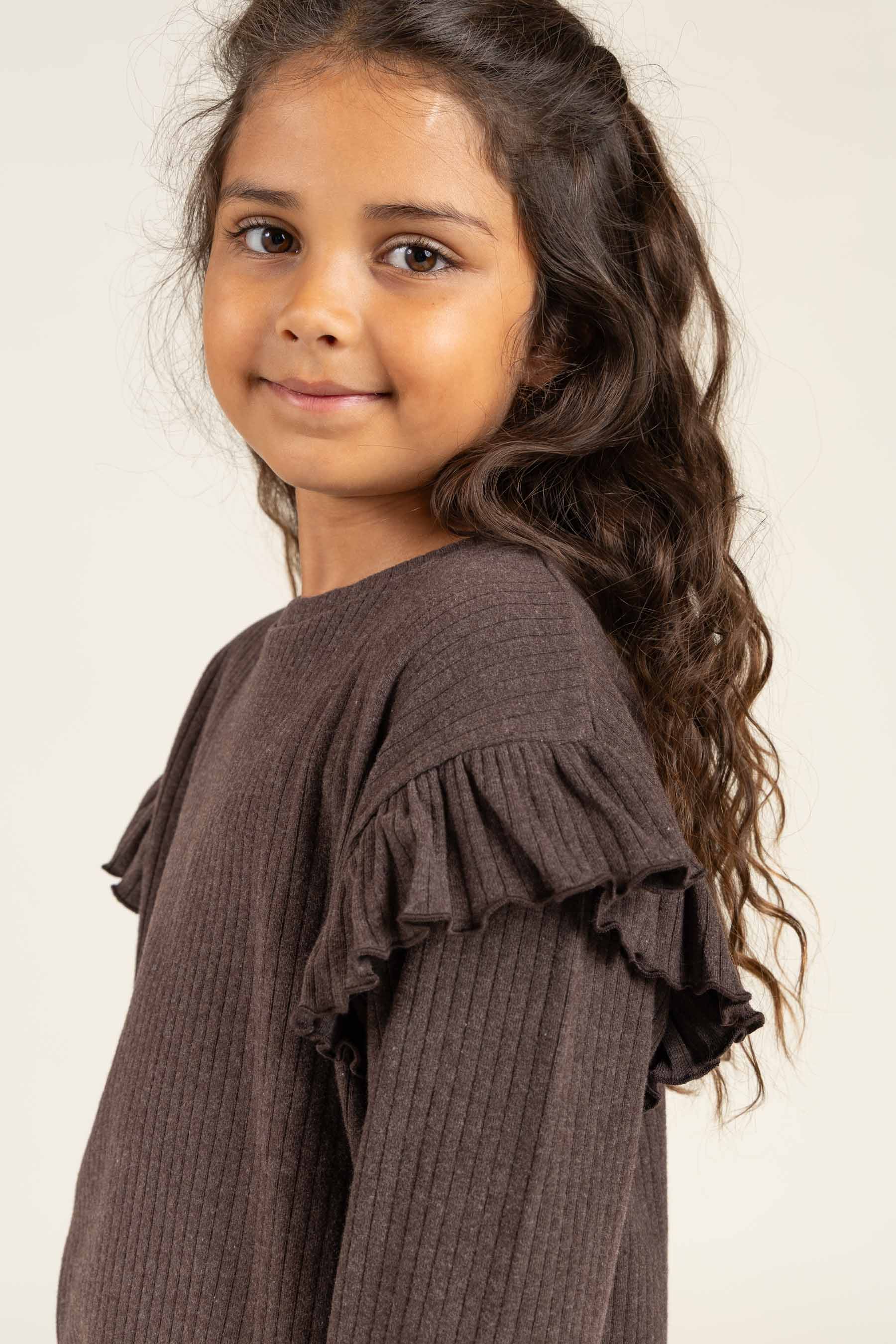 Zachte geribde blouse - Tween - Chocolate Melange | 100695 Alana