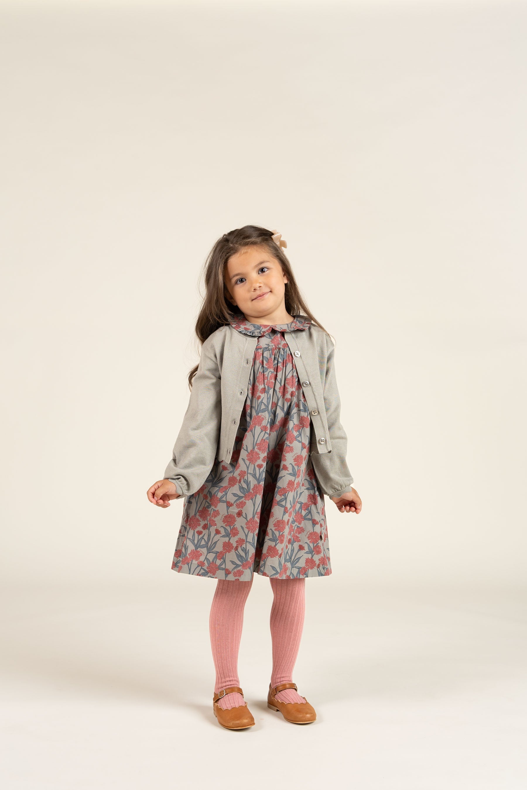Bedrukte katoenen popeline jurk - Kids - Rose / Green | 100722 Amy