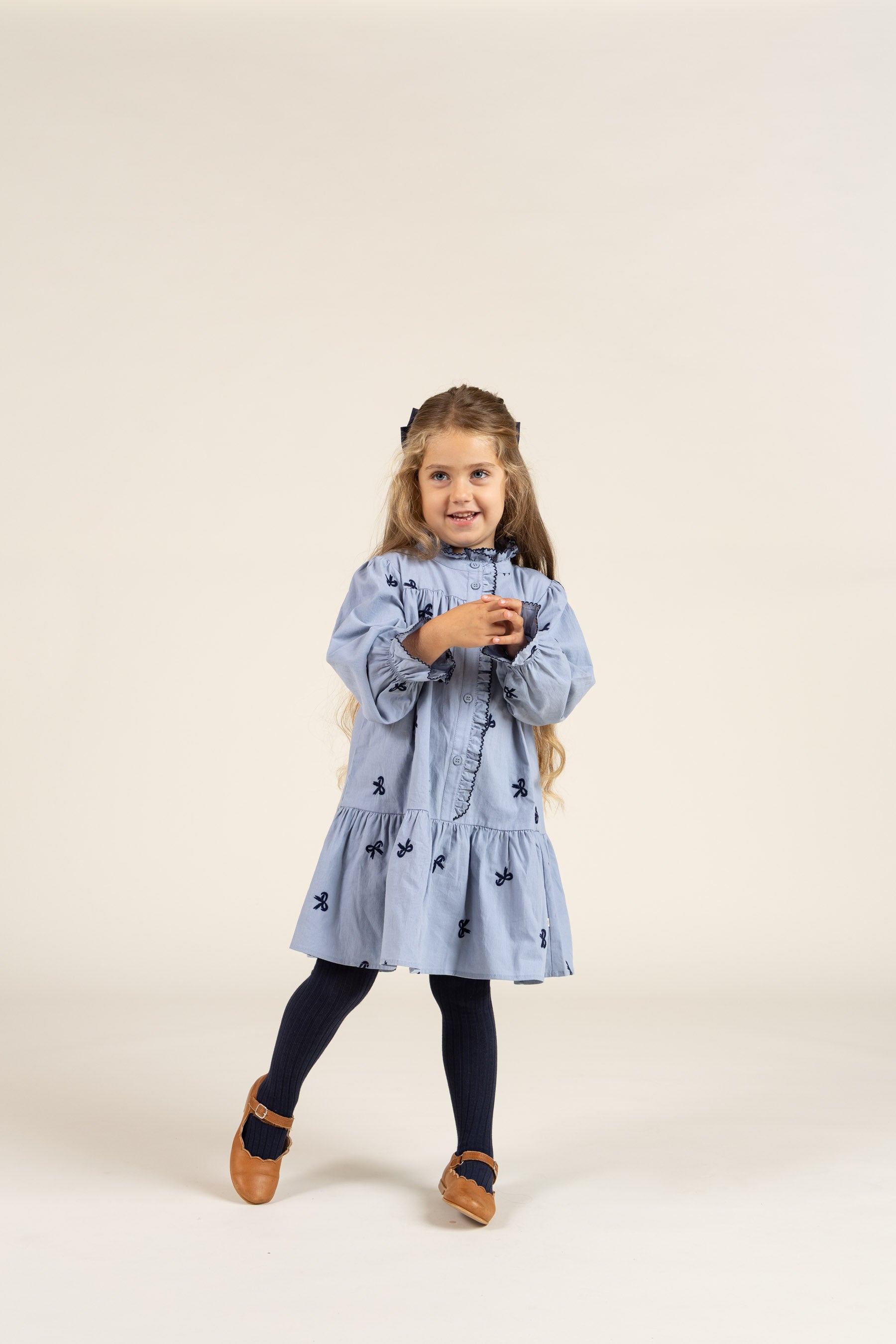 Popeline jurk met borduursel - Kids - Blue | 100679 Adison