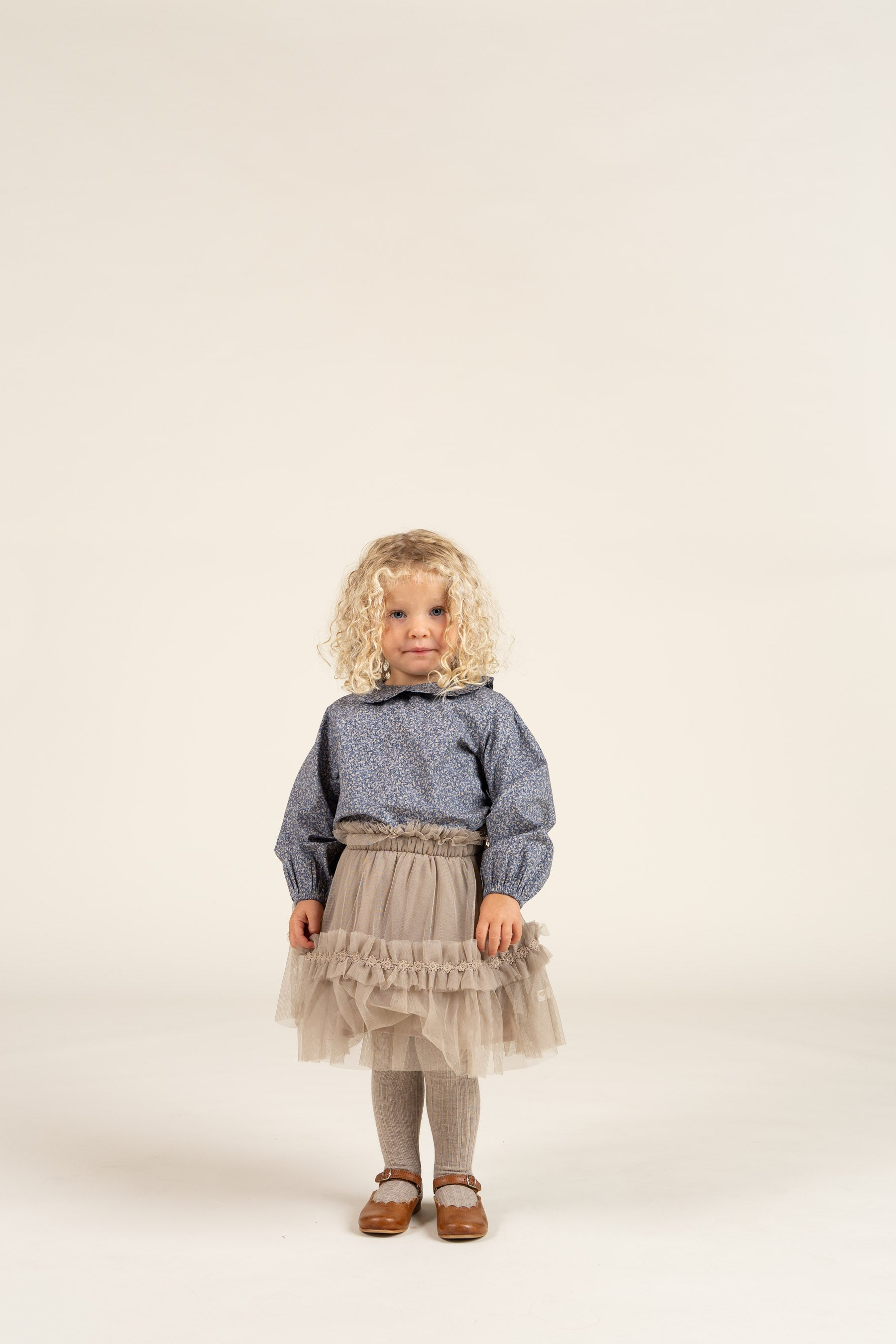 Bedrukte katoenen popeline blouse met kraag - Kids - Blue | 100798 Allie