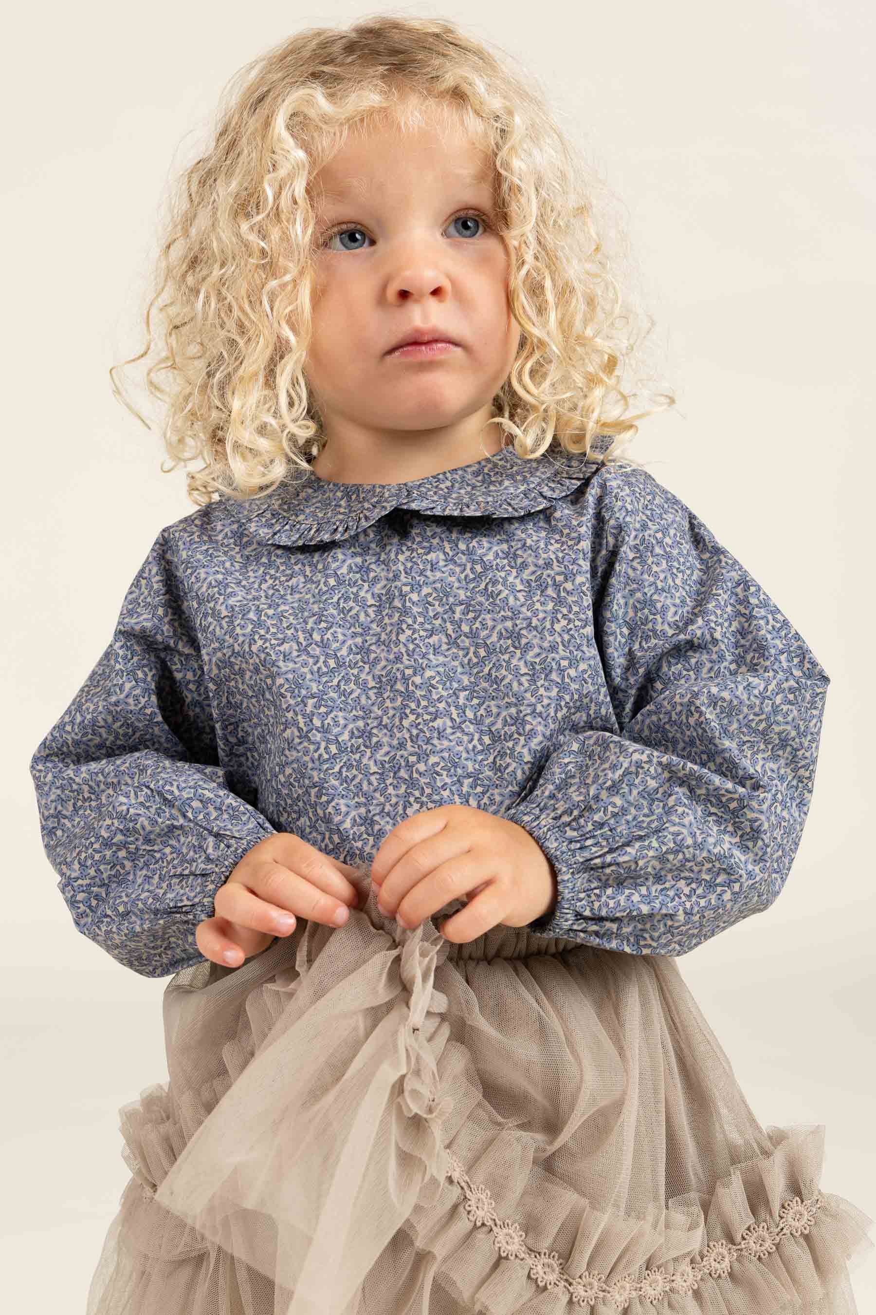 Bedrukte katoenen popeline blouse met kraag - Kids - Blue | 100798 Allie