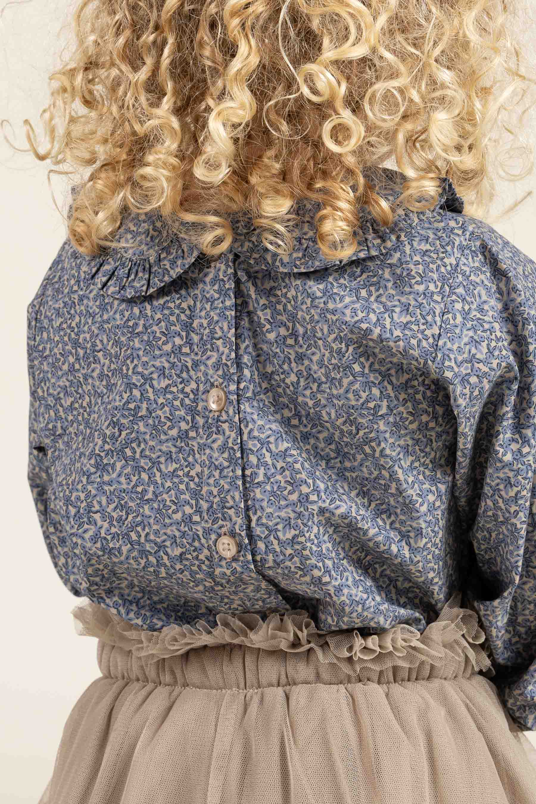 Bedrukte katoenen popeline blouse met kraag - Kids - Blue | 100798 Allie