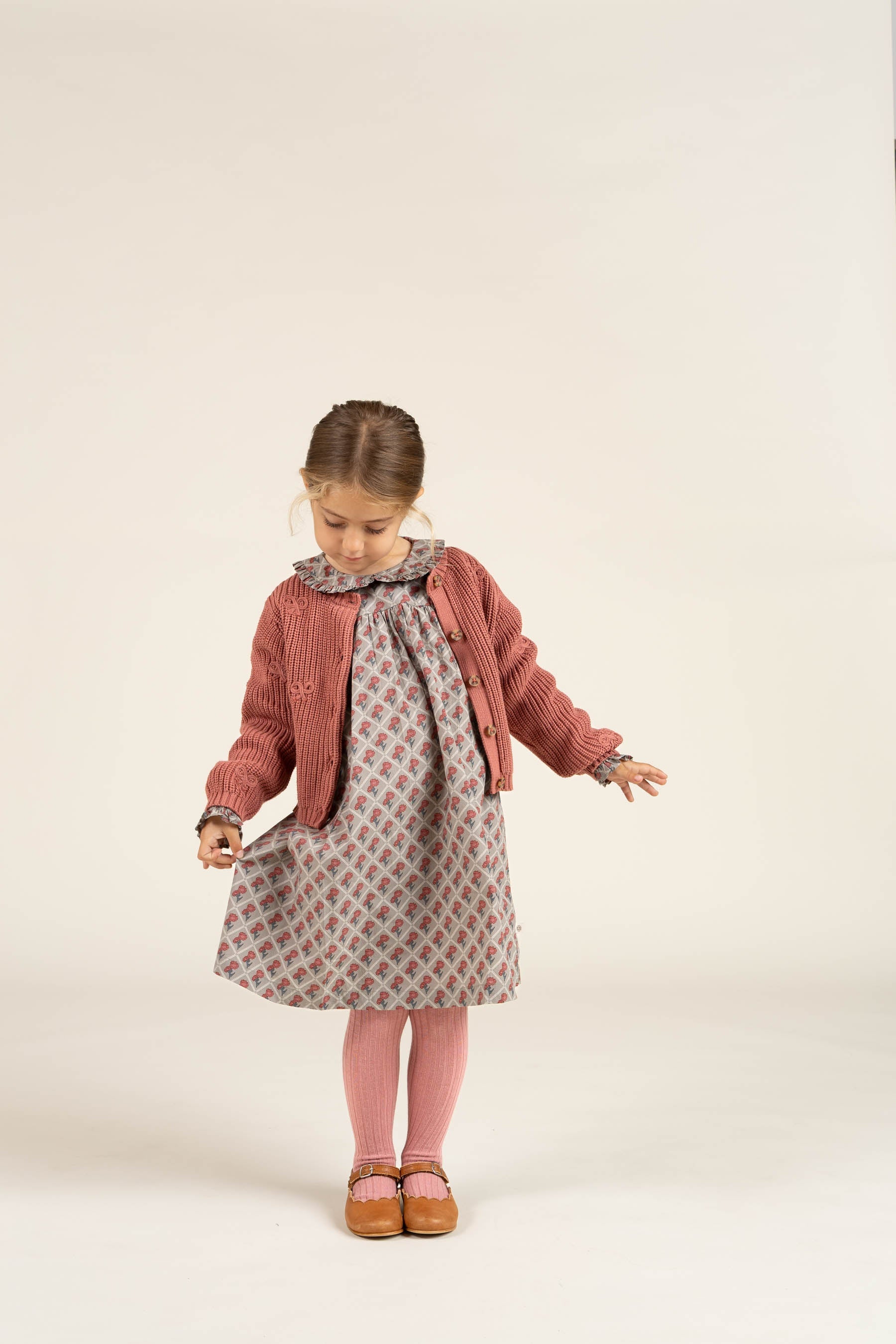 Bedrukte katoenen popeline jurk - Kids - Green w. Vintage Red | 100802 Amine