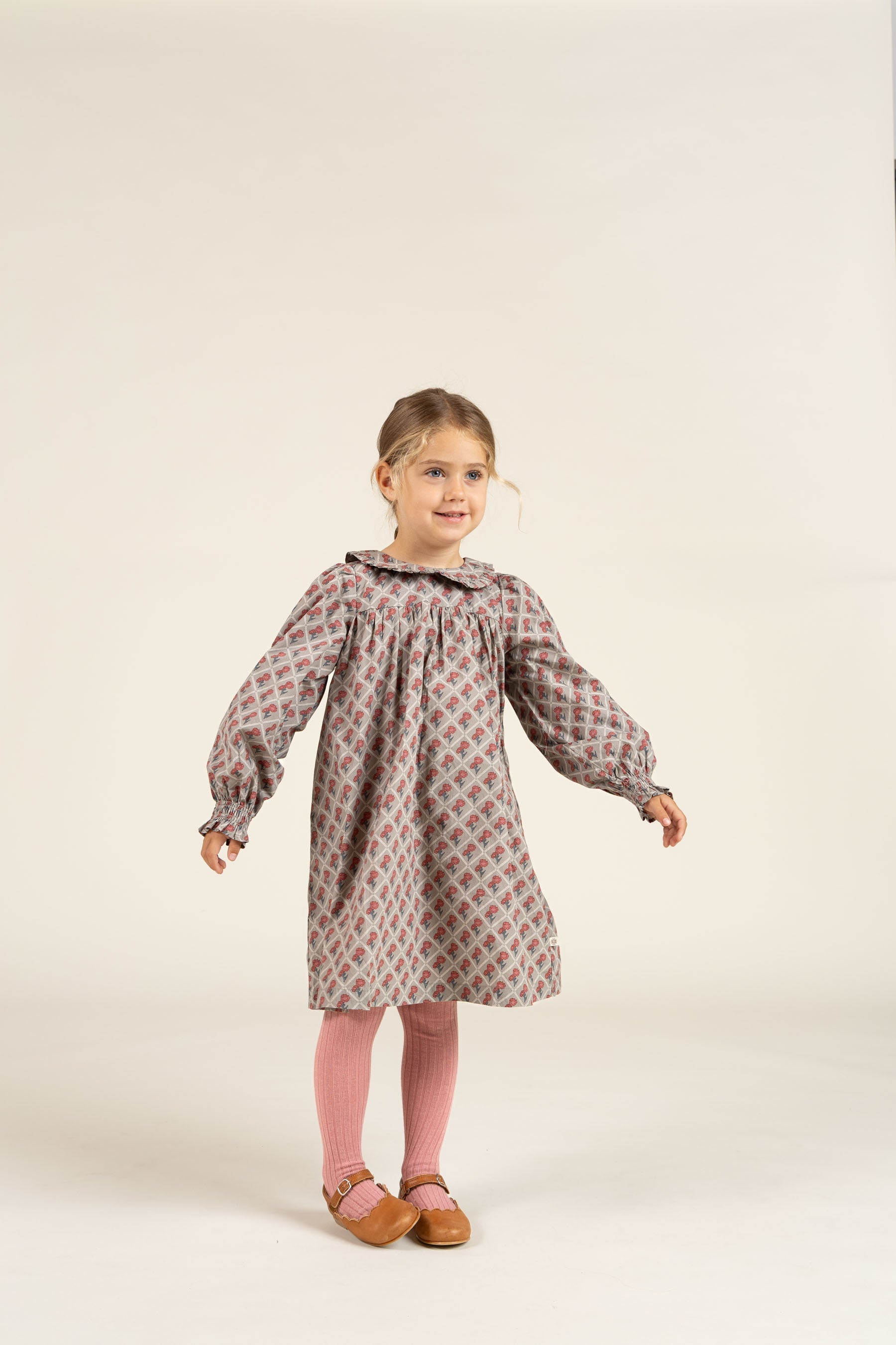 Bedrukte katoenen popeline jurk - Kids - Green w. Vintage Red | 100802 Amine