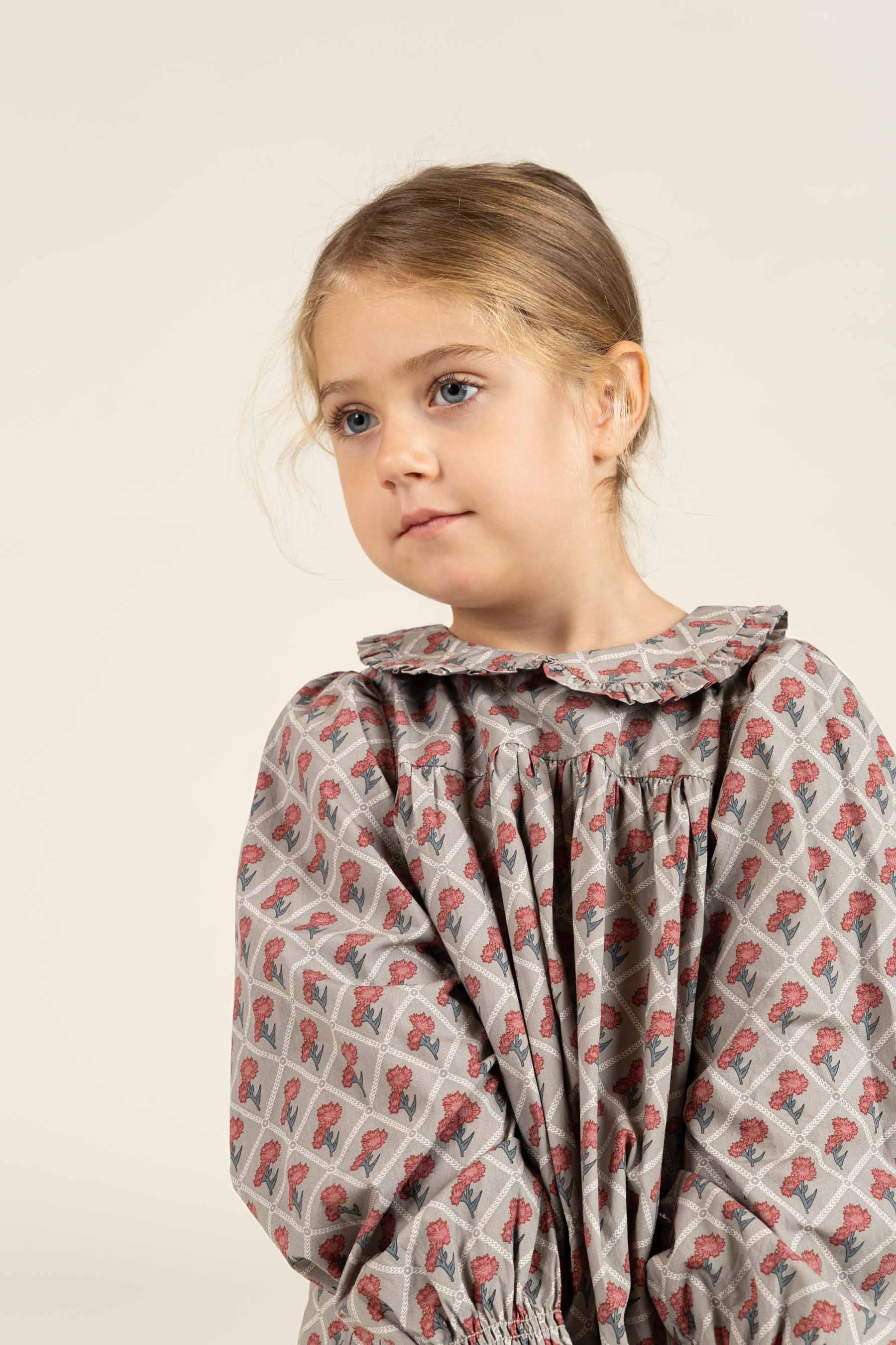 Bedrukte katoenen popeline jurk - Kids - Green w. Vintage Red | 100802 Amine