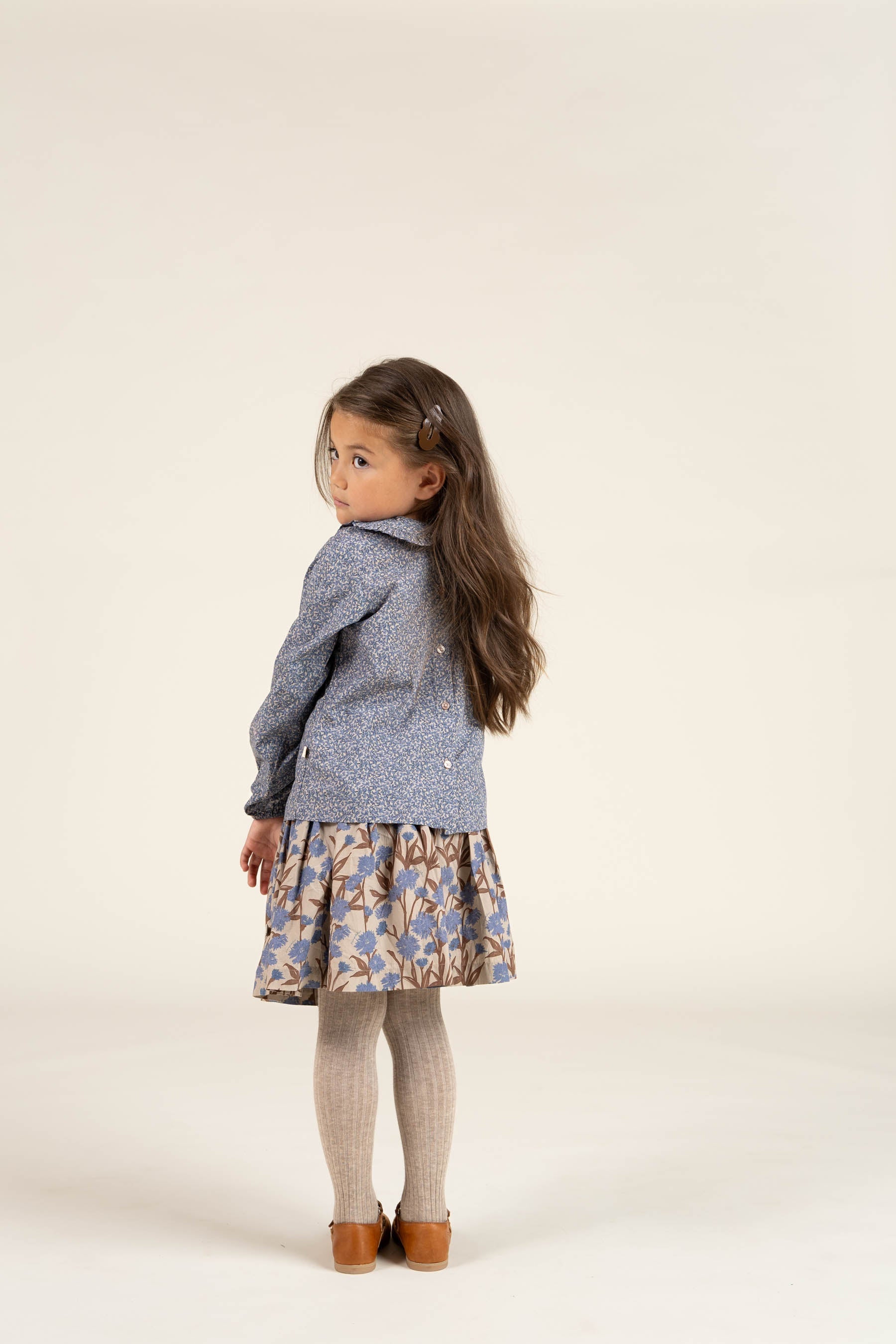 Bedrukte katoenen popeline rok - Kids - Blue / Brown | 100715 Amy