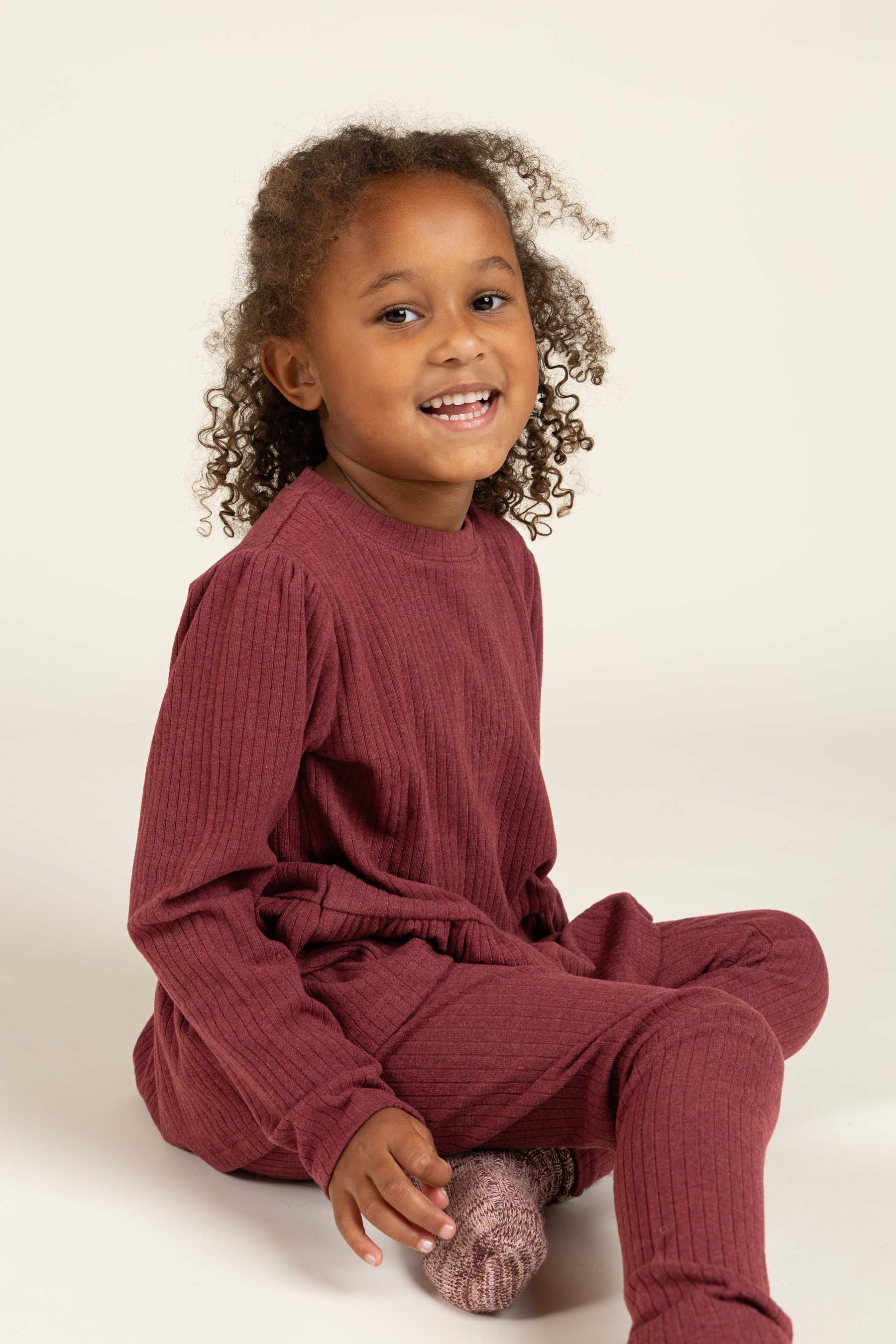 Zachte rib blouse - Kids - Burgundy Melange | 100700 Alana