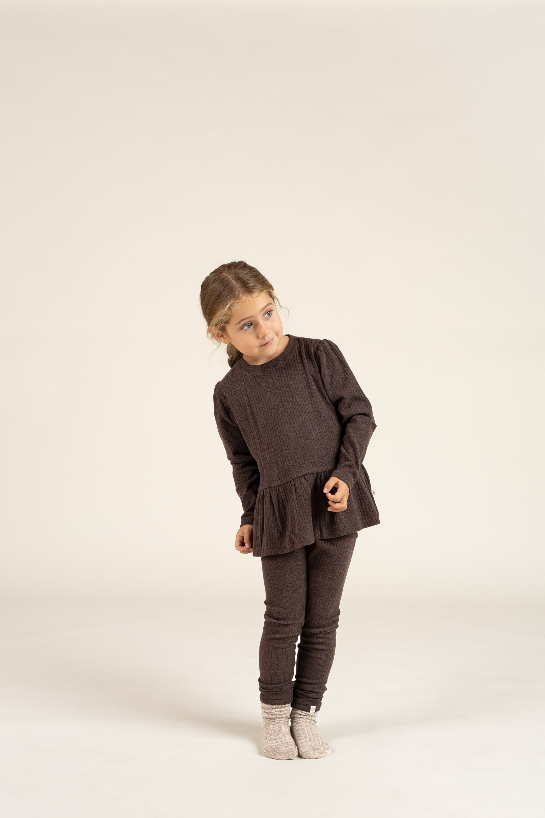 Zachte rib blouse - Kids - Chocolate Melange | 100699 Alana