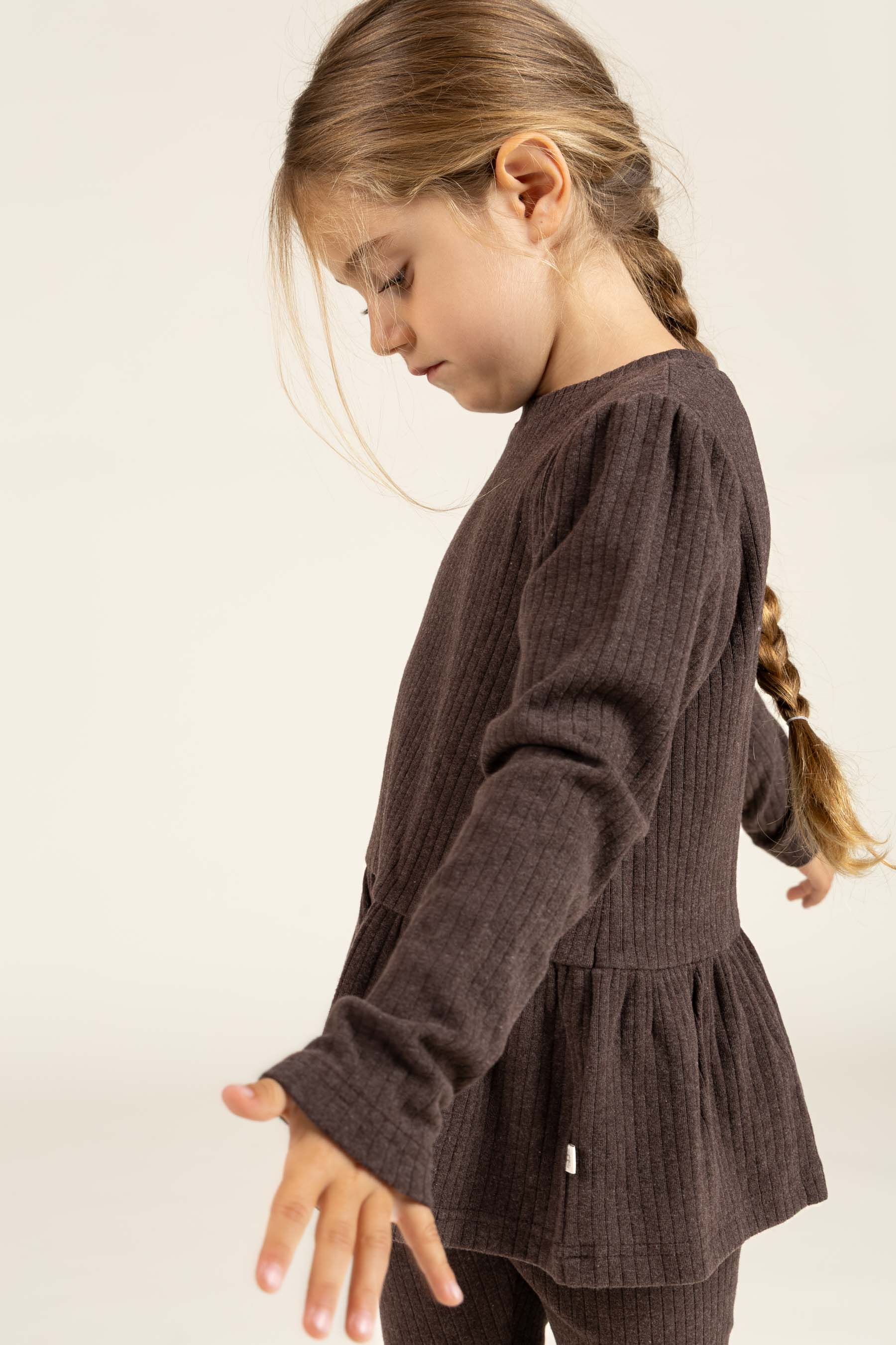 Zachte rib blouse - Kids - Chocolate Melange | 100699 Alana