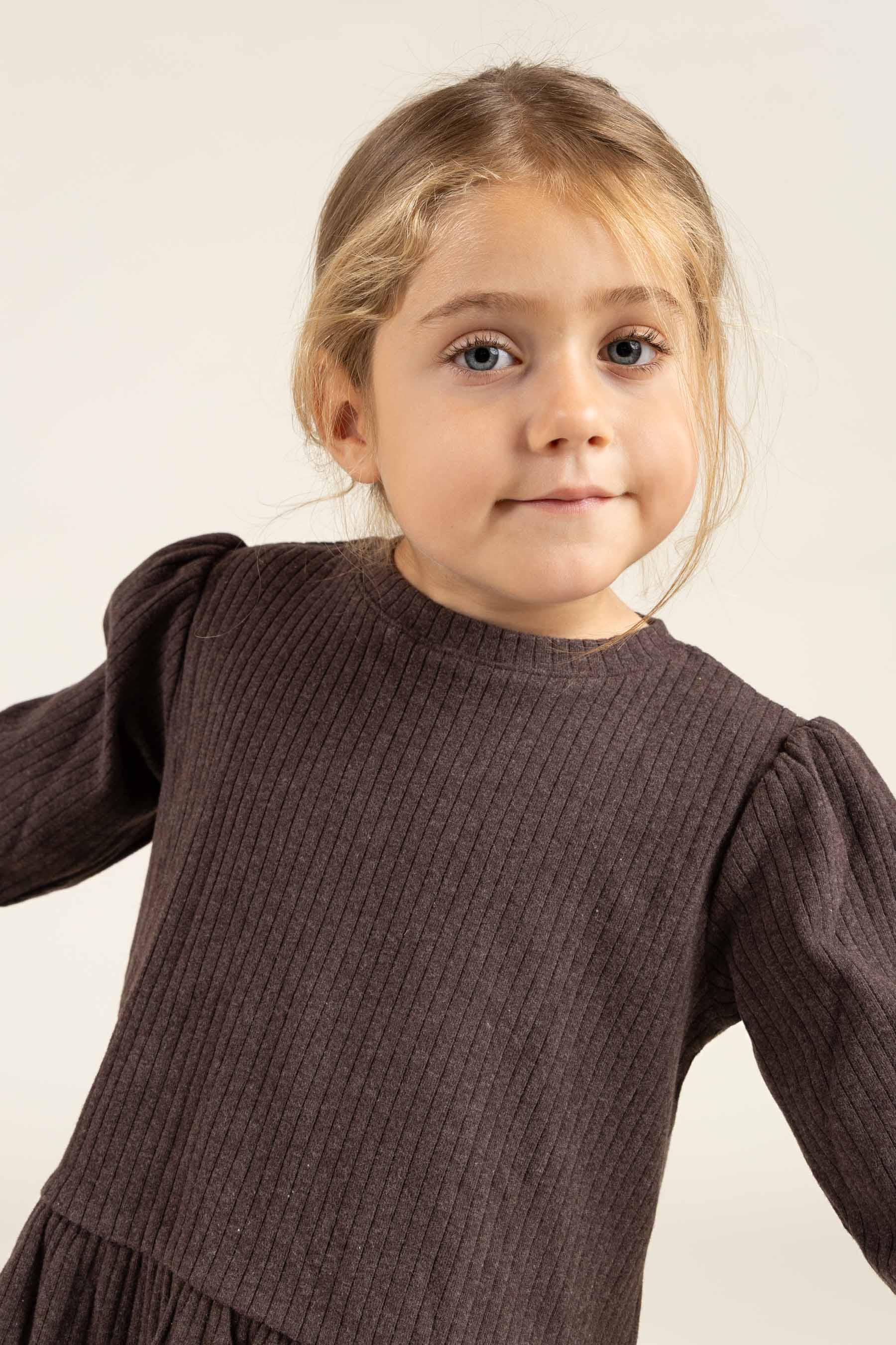 Zachte rib blouse - Kids - Chocolate Melange | 100699 Alana