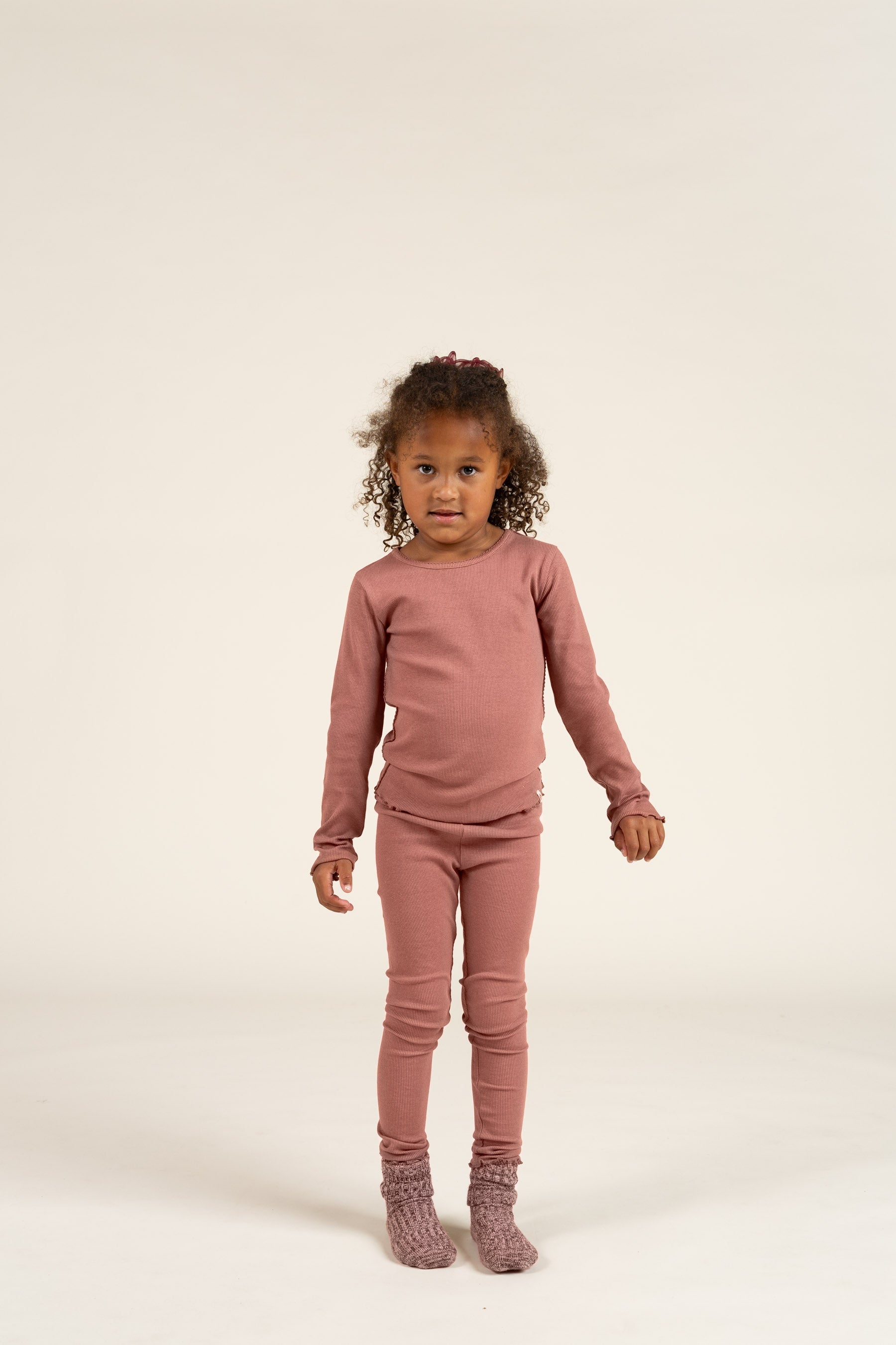 Modal Rib-T-shirt met lange mouwen en Picot-randje - Kids - Old Rose | 100578 Mia
