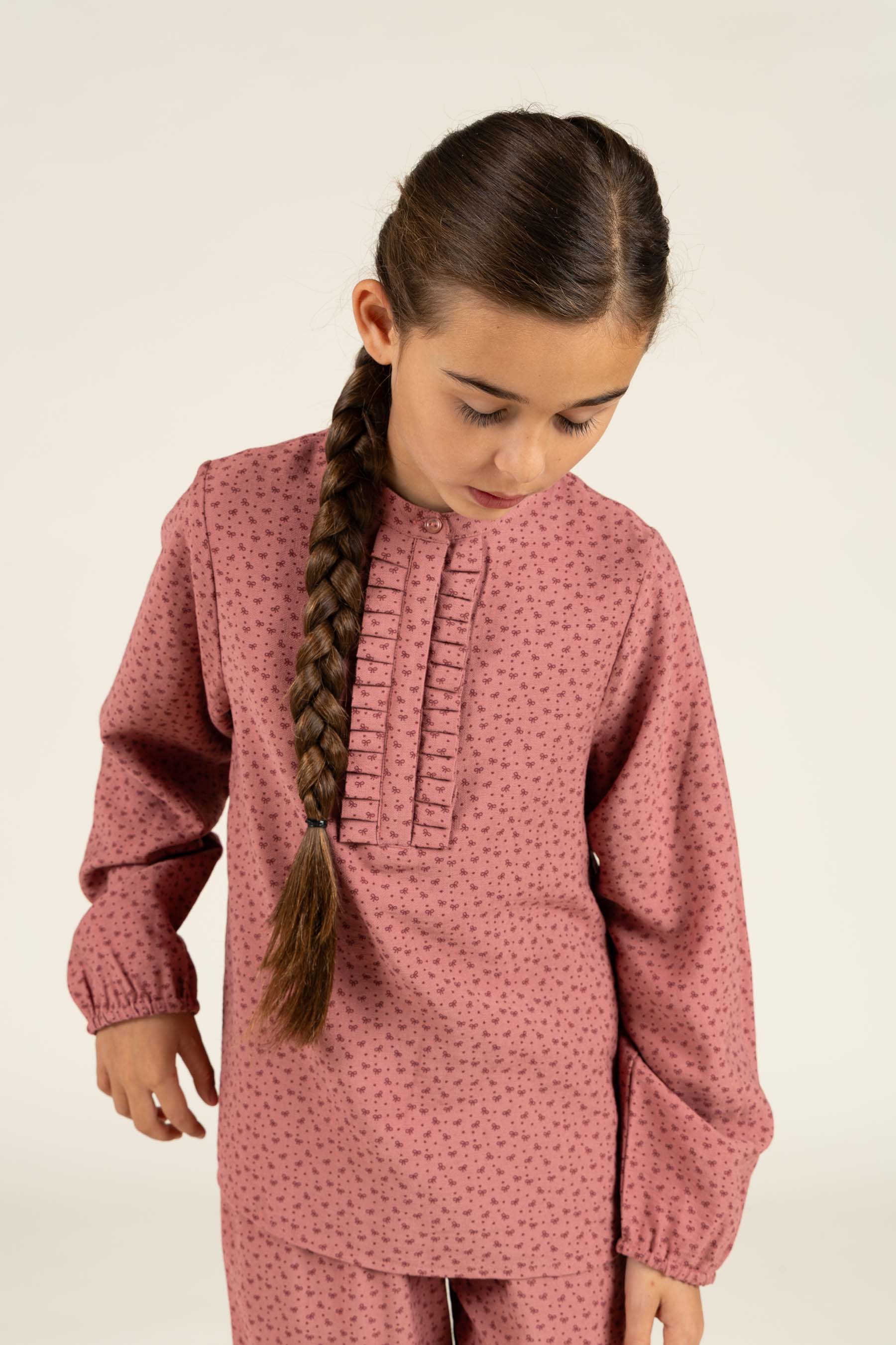 Bedrukte crêpe viscose overhemdblouse - Tween - Rose | 100657 Ana