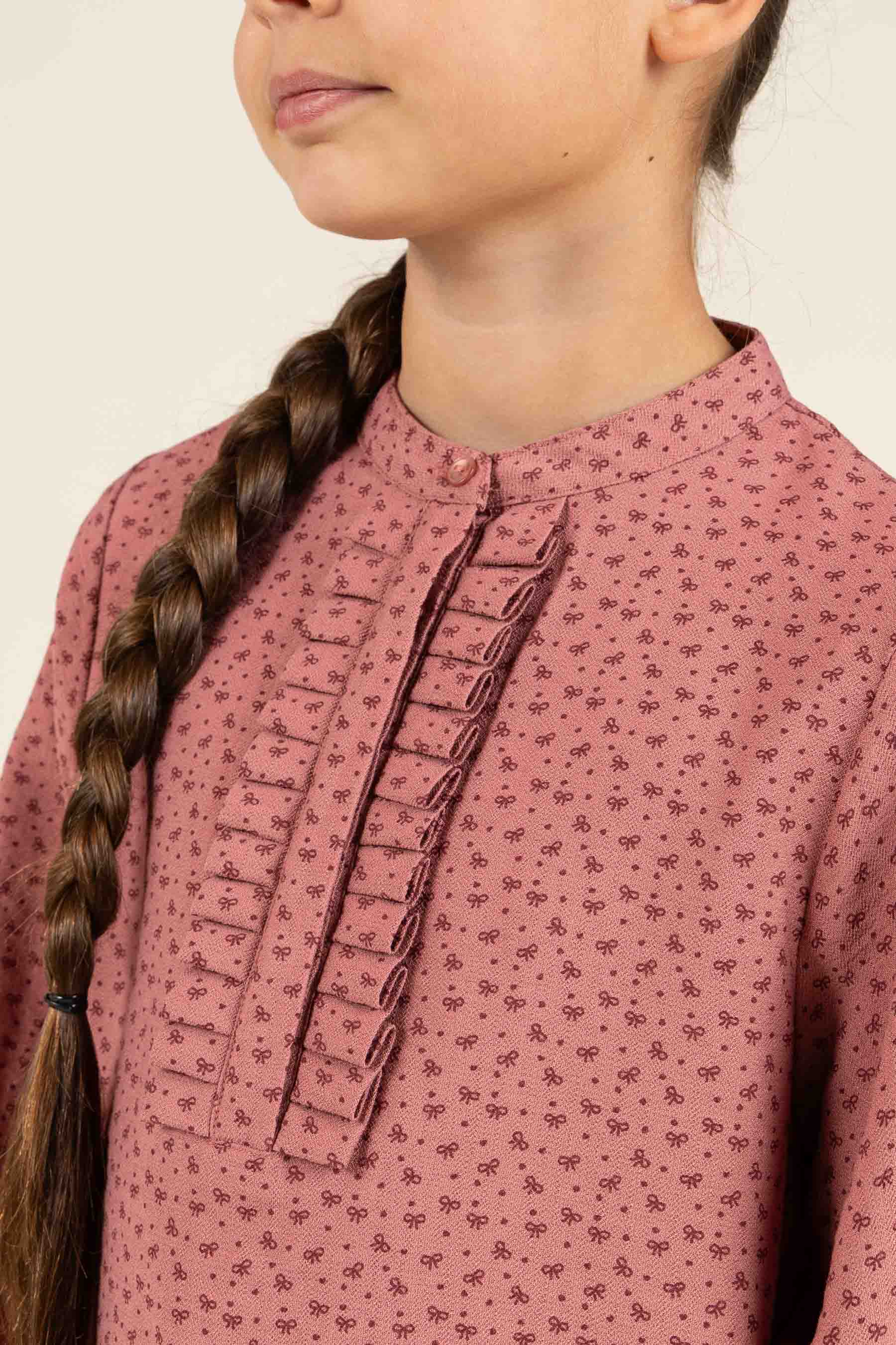 Bedrukte crêpe viscose overhemdblouse - Tween - Rose | 100657 Ana