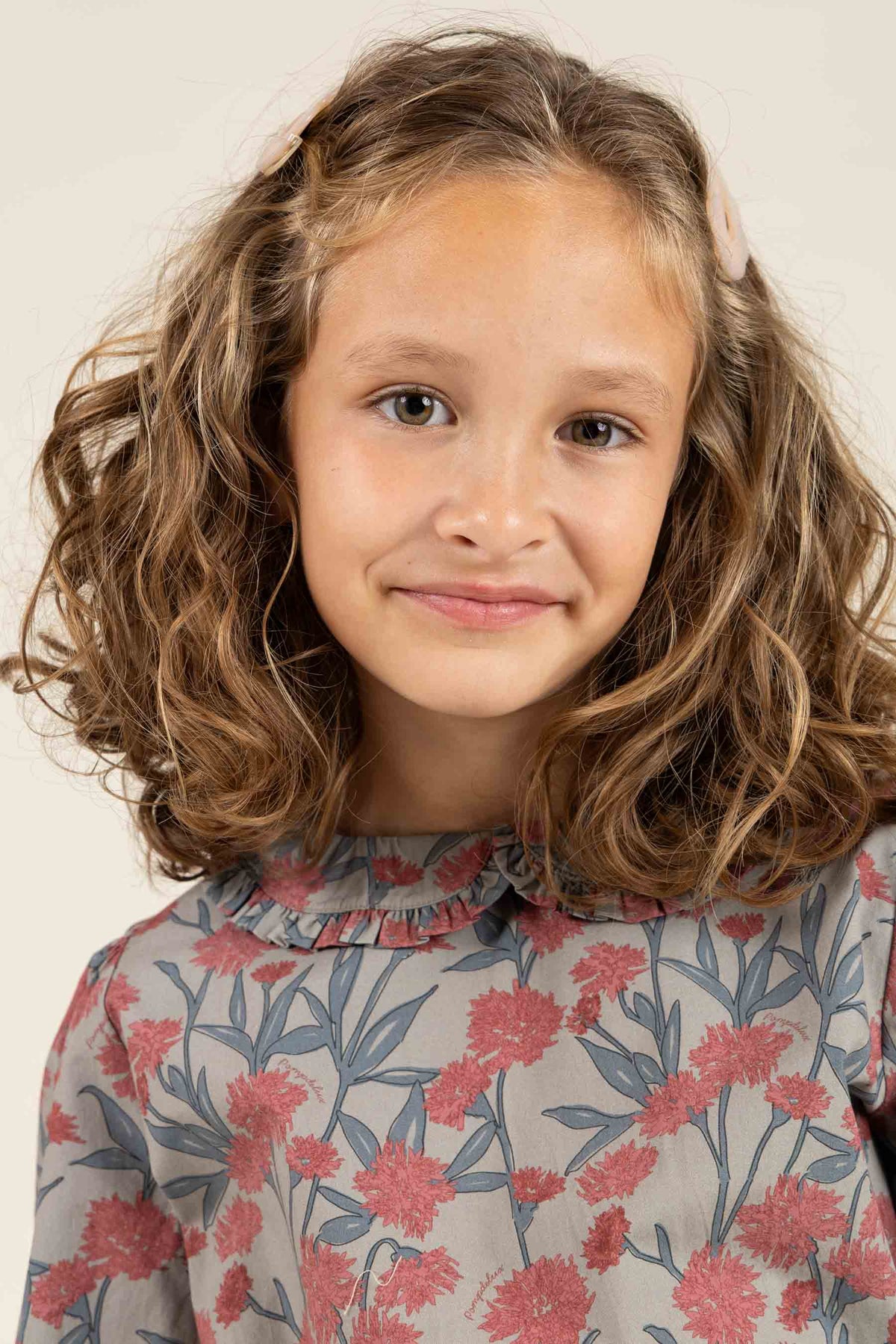 Bedrukte katoenen popeline jurk met elastiek in de taille - Tween - Rose / Green | 100720 Amy