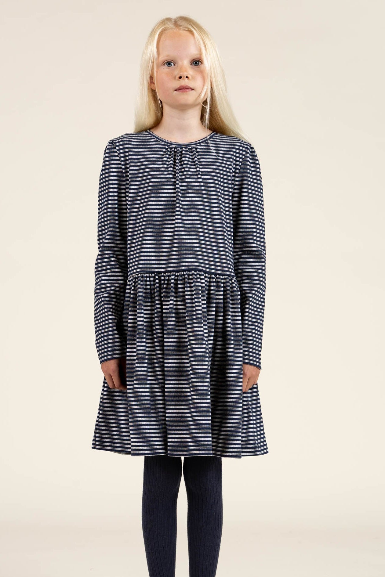 Gestreepte jersey jurk - Tween - Navy Stripe | 100653 Elise