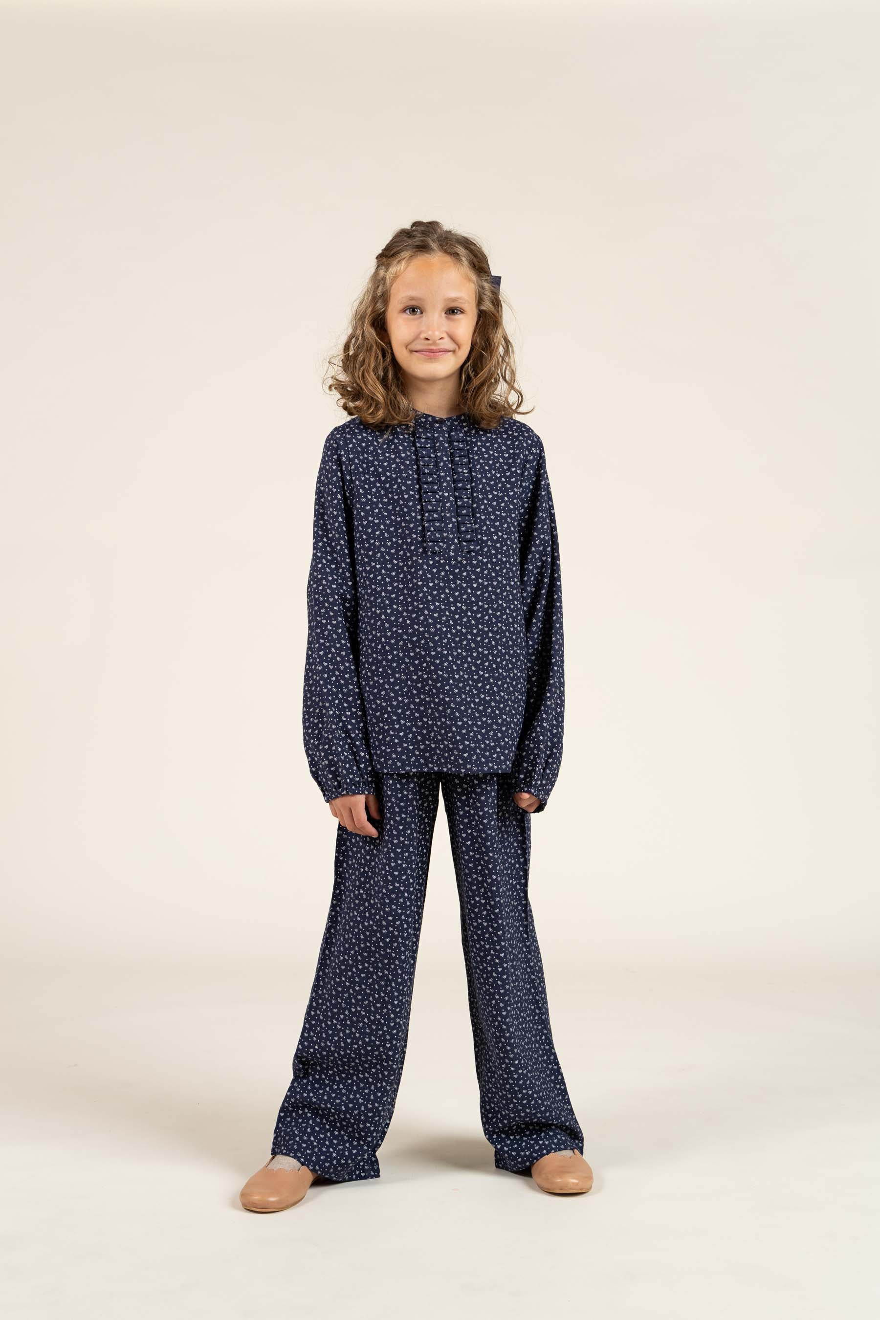 Bedrukte broek van crêpe viscose - Tween - Navy | 100660 Ana