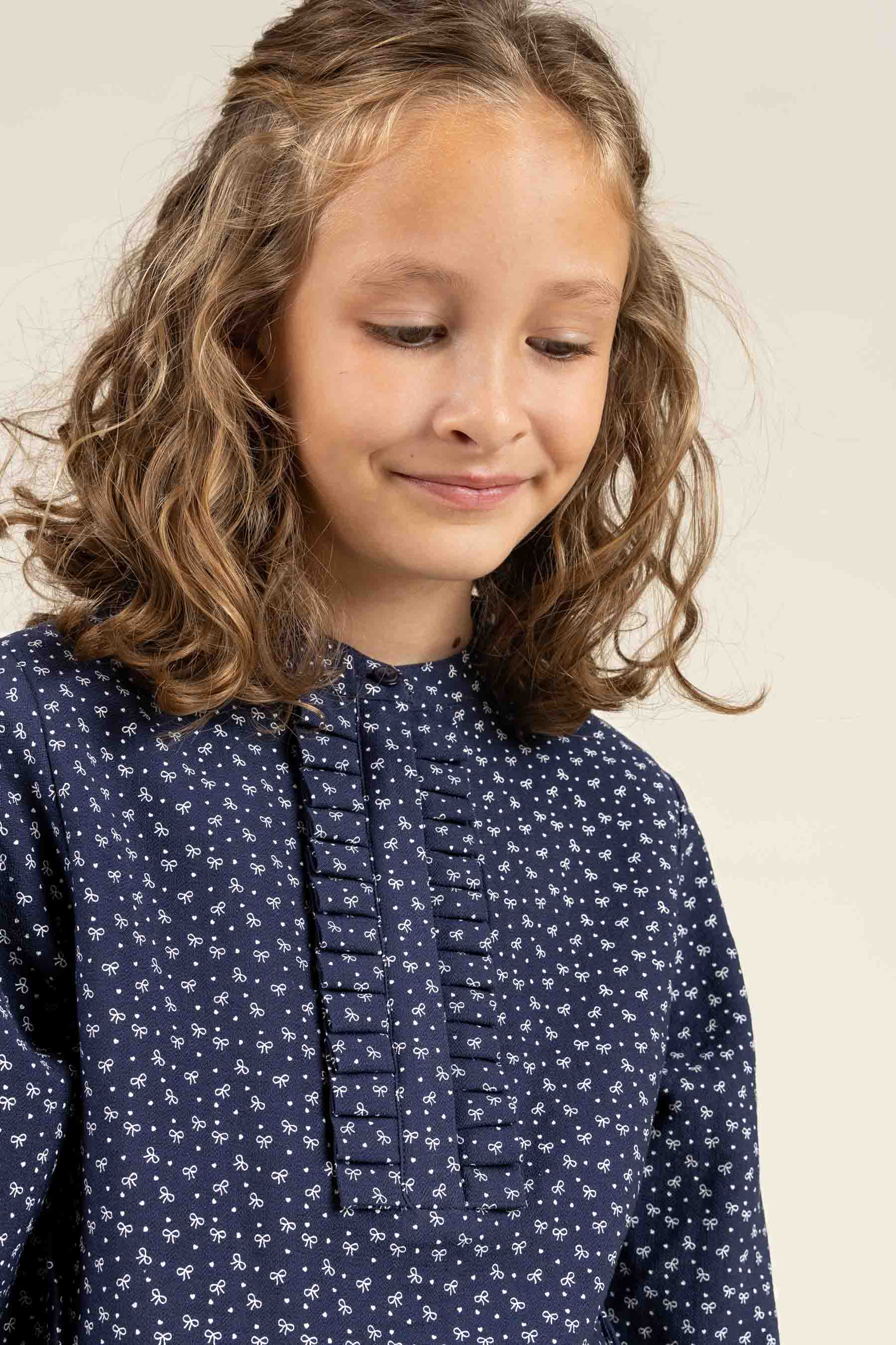 Bedrukte crêpe viscose overhemdblouse - Tween - Navy | 100658 Ana