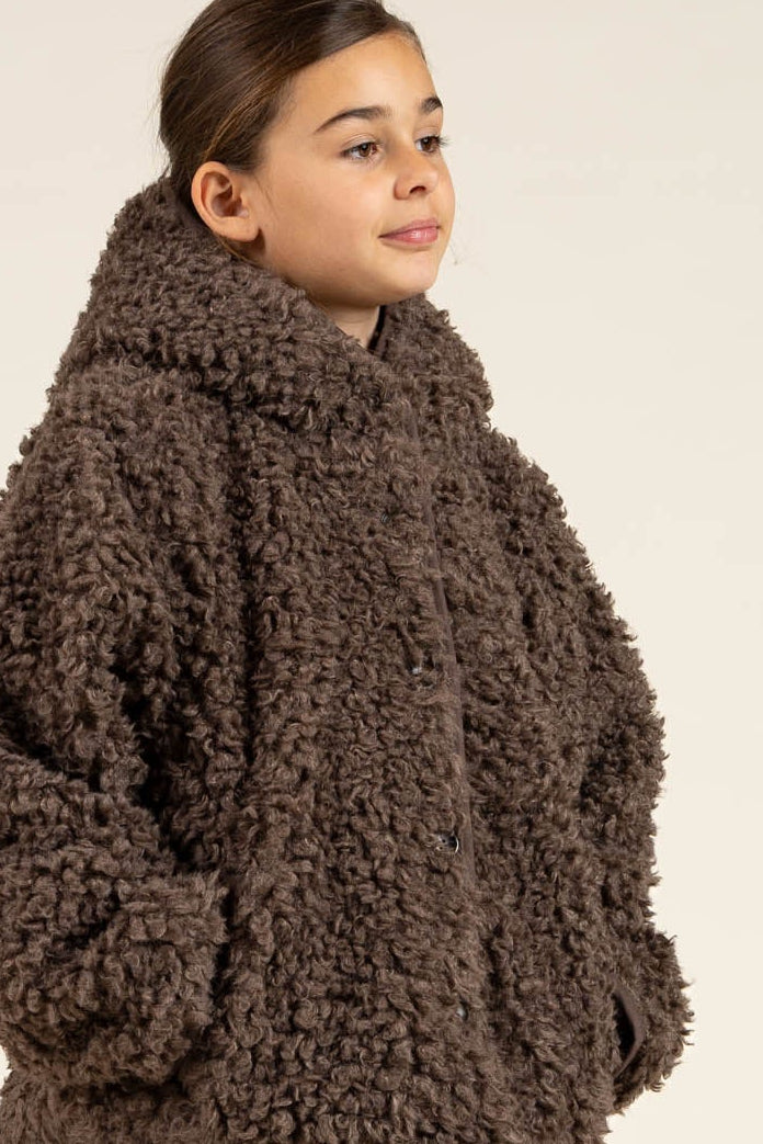 Faux Fur Hooded Jacket - Tween - Chocolate | 100549 Ellie