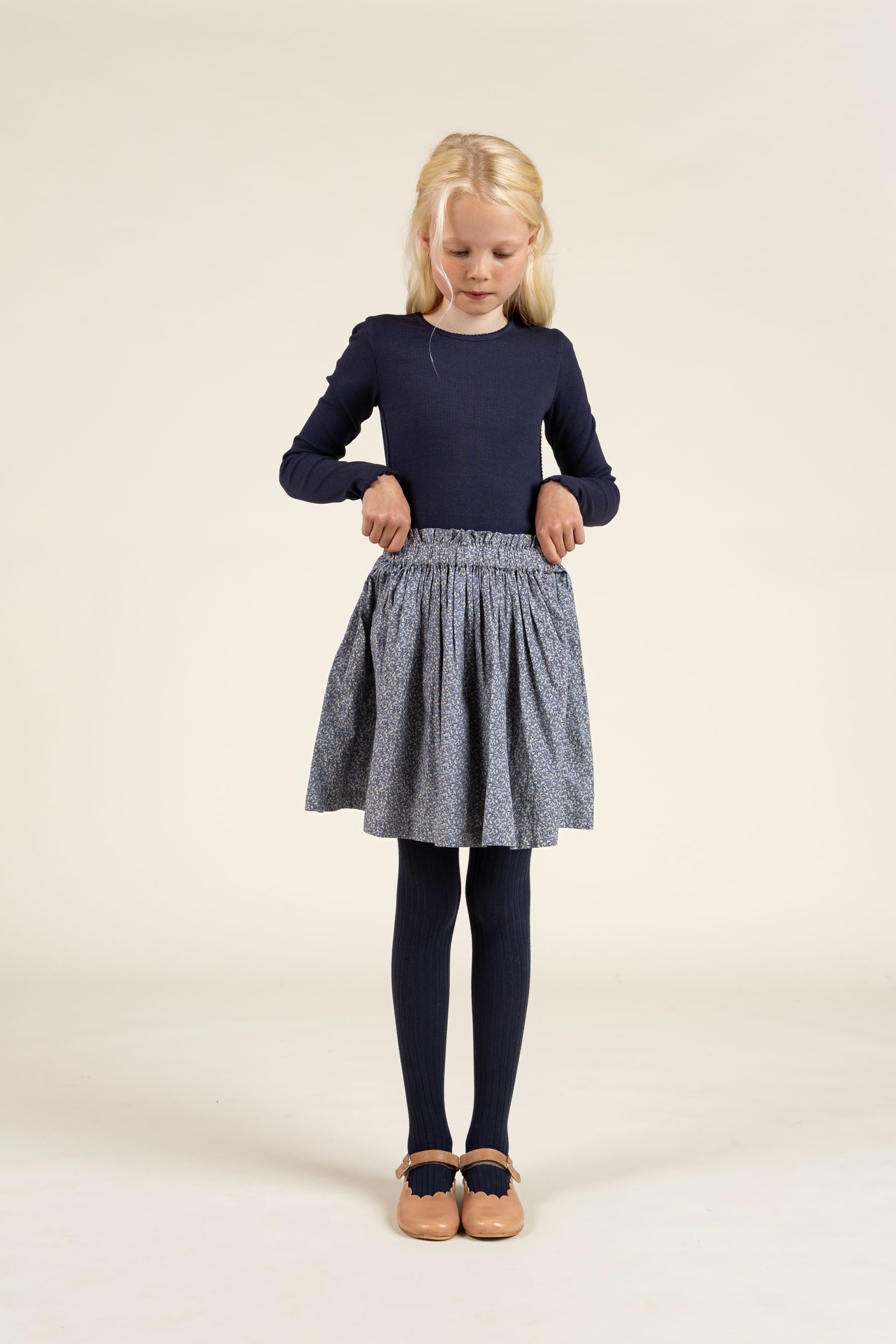 Modal Rib T-shirt met lange mouwen en Picot-randje - Tween - Navy | 100581 Mia