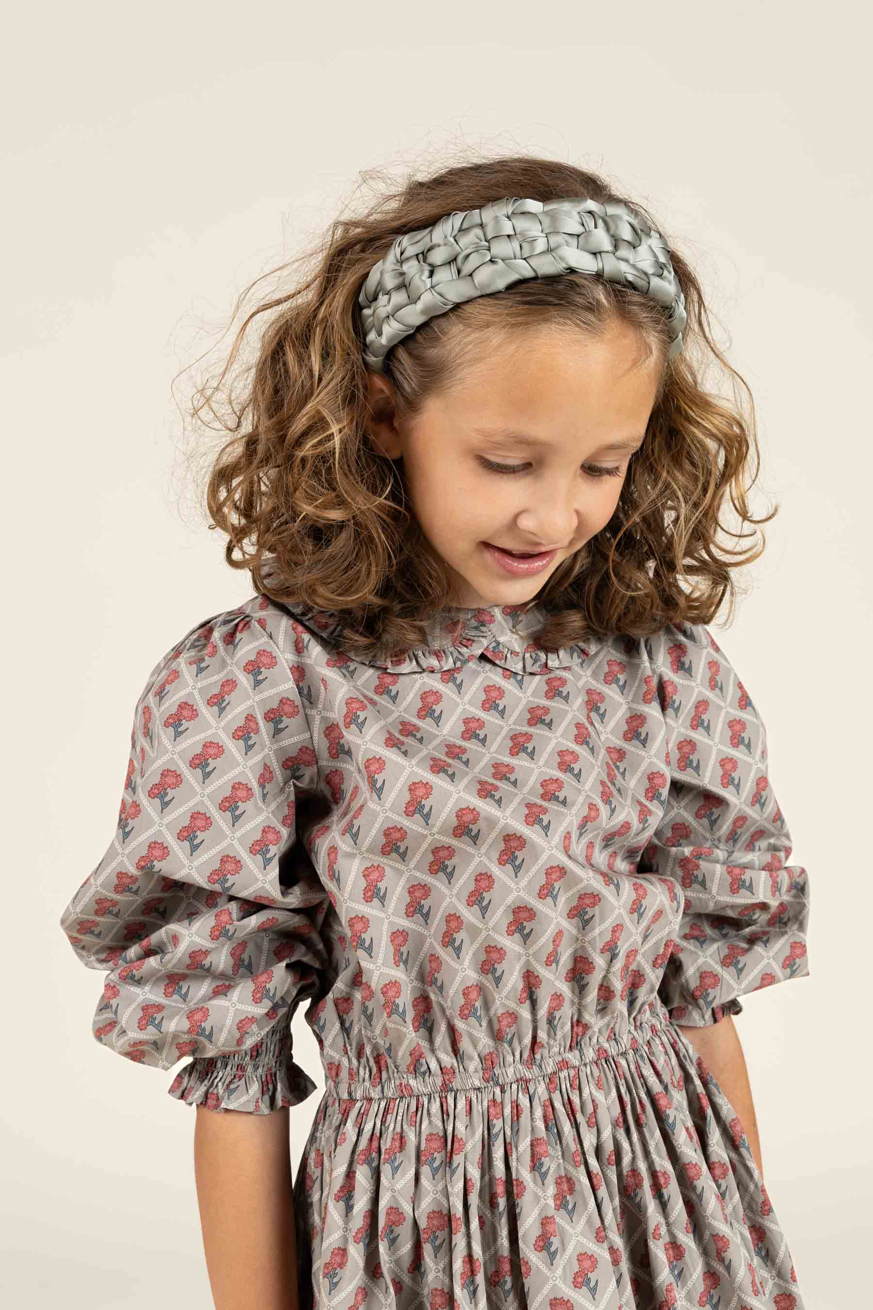 Bedrukte katoenen popeline jurk met elastiek in de taille - Tween - Green w. Vintage Red | 100800 Amine